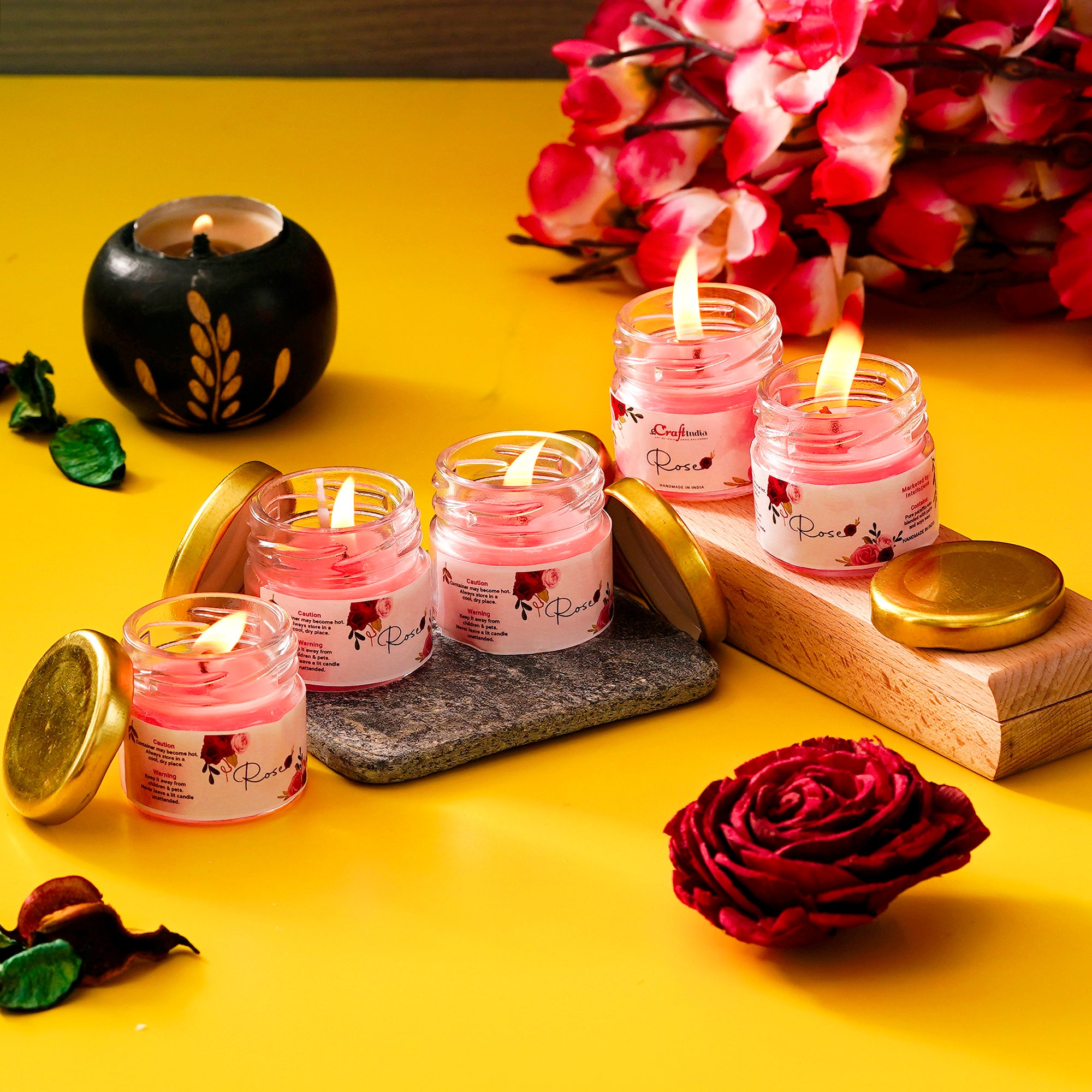 Set Of 5 Mini Jar Rose Scented Candles 1