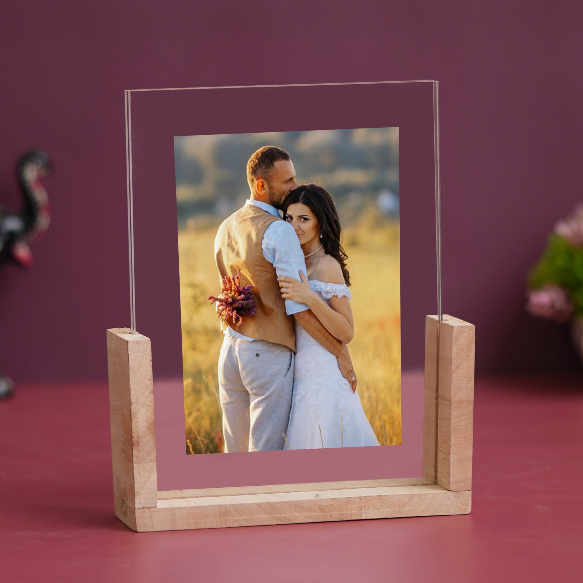 eCraftIndia Light Brown Acrylic & Wooden Contemporary Customized Photo Frame