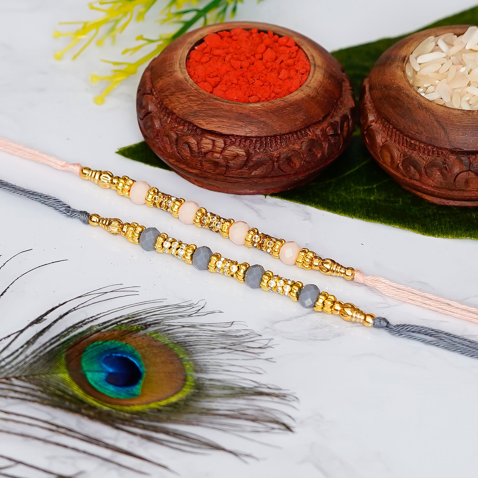 Pack of 2 Designer Rakhis and Roli Chawal Pack