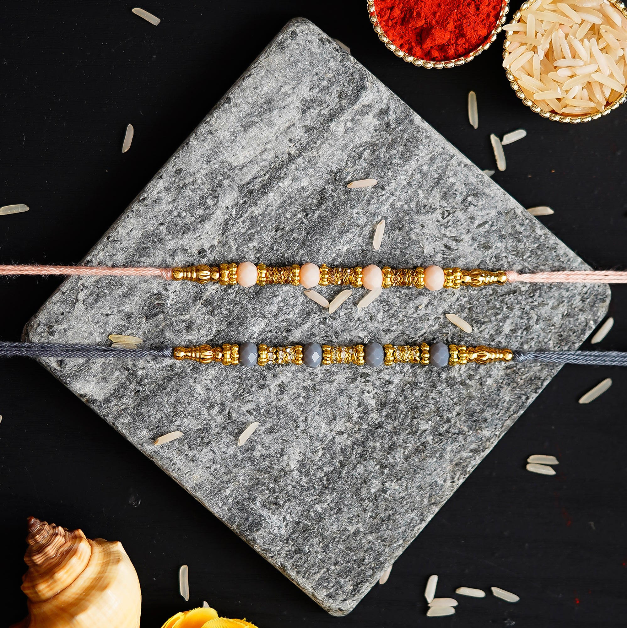 Pack of 2 Designer Rakhis and Roli Chawal Pack 1