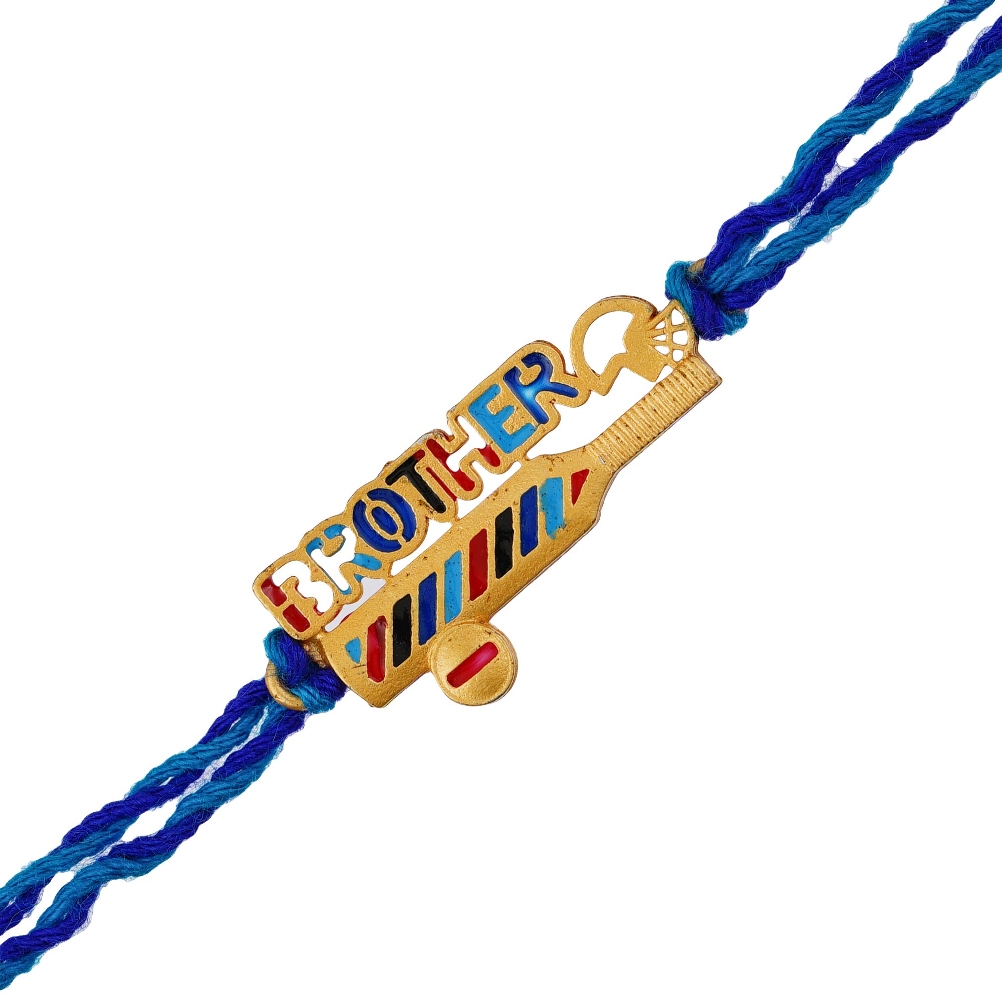 Golden with Blue Fancy Brother Rakhi and Roli Chawal Pack 2
