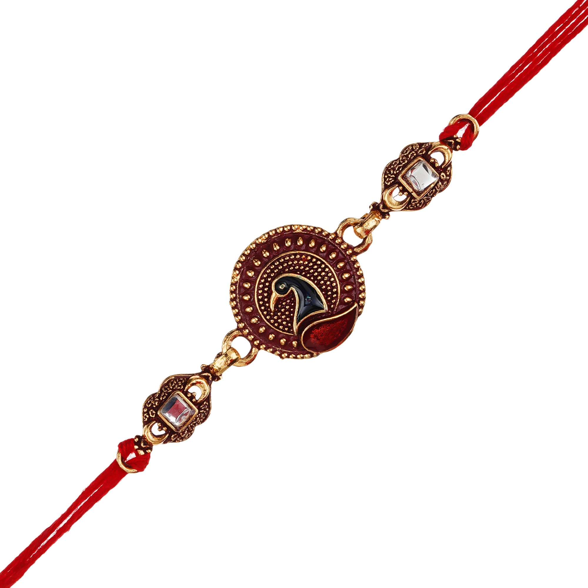 Multicolor Peacock Designer Rakhi and Roli Chawal Pack 2