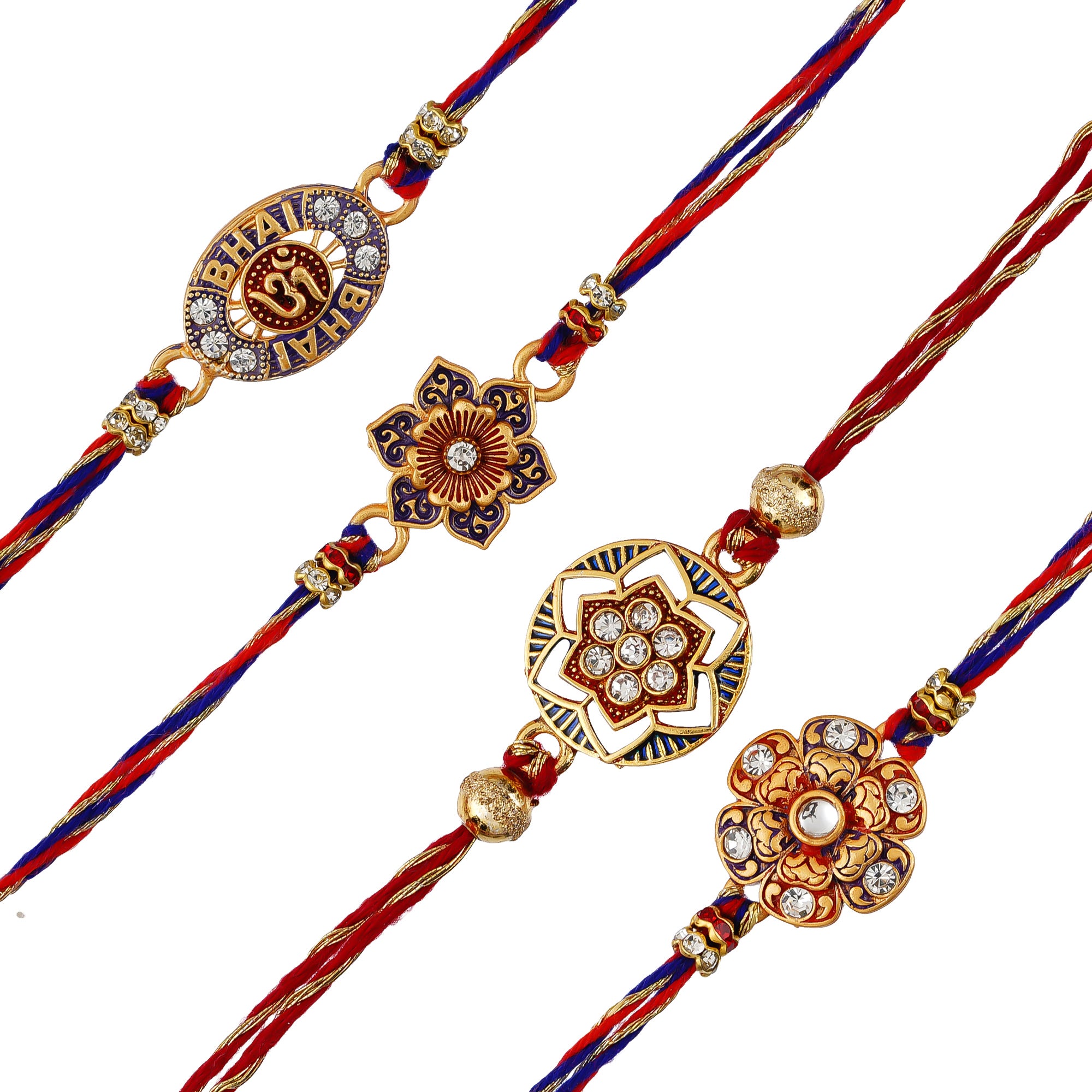 Multicolor Pack of 4 Designer Rakhis and Roli Chawal Pack 2