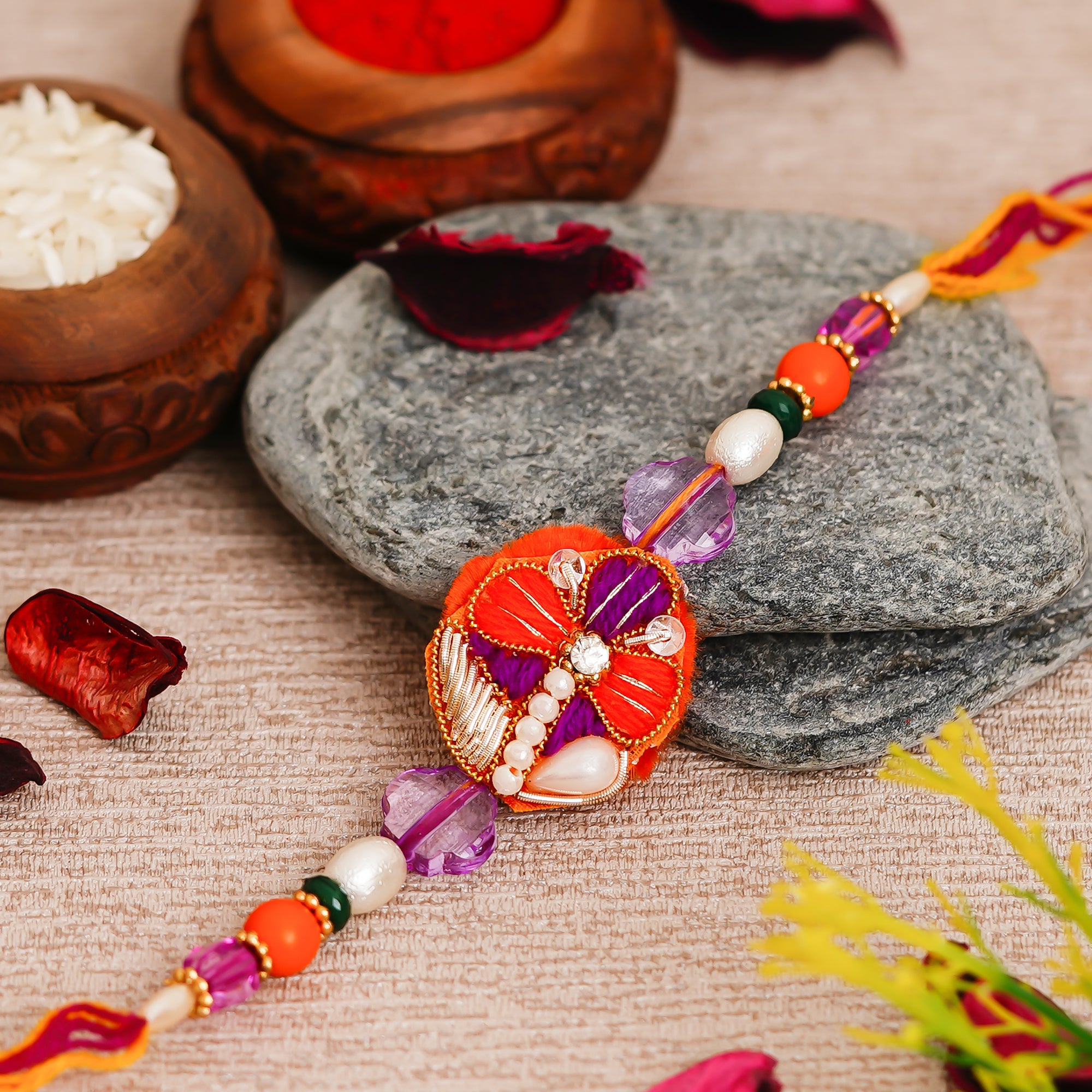 Multicolor Designer Rakhi and Roli Chawal Pack