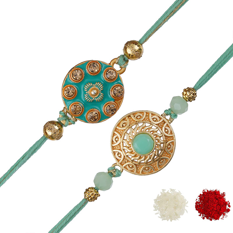 eCraftIndia Light Blue & Golden Set of 2 Premium Designer Rakhis with