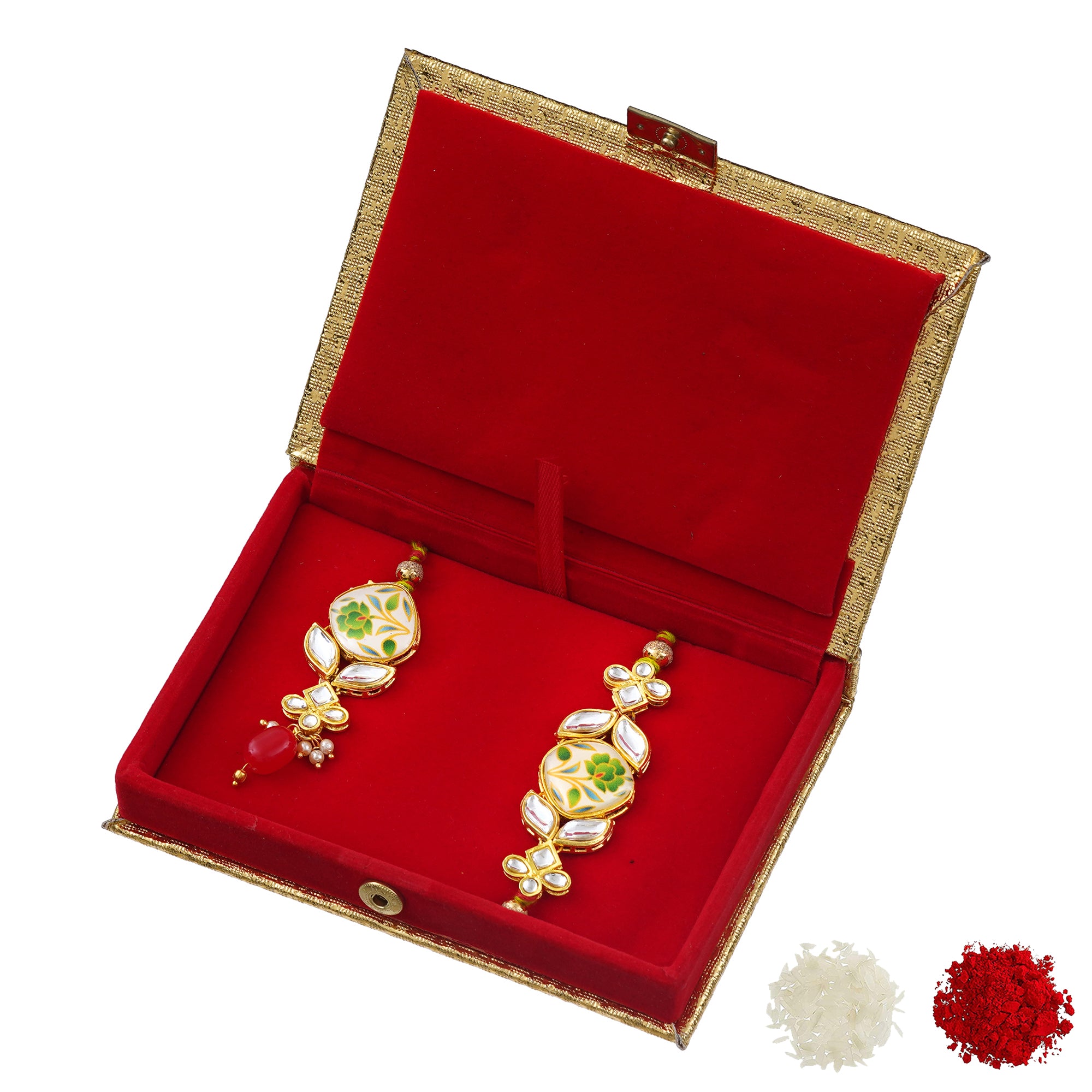 eCraftIndia Set of 2 Designer Floral Bhaiya Bhabhi Rakhi Set with Roli Chawal Pack 2