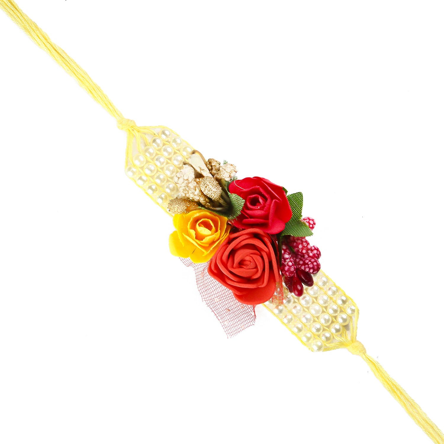 Designer Floral Rakhi with Soan Papdi (500 Gm) and Roli Chawal Pack, Best Wishes Greeting Card 1