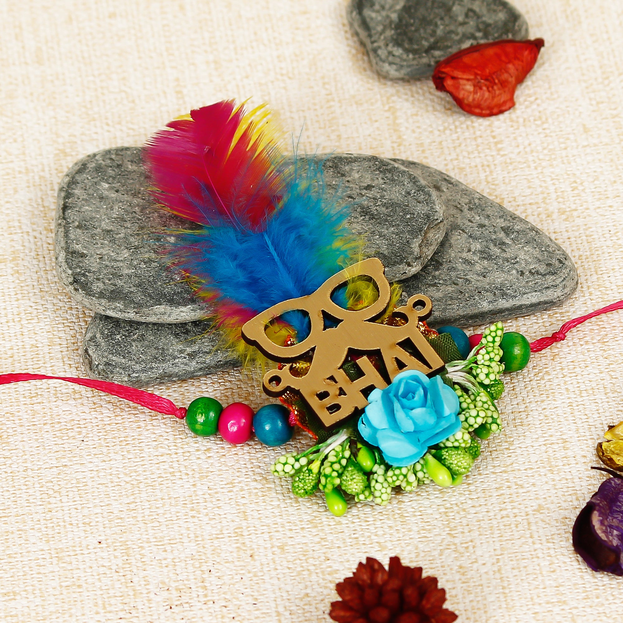 Designer Rakhi and Roli Chawal Pack, Best Wishes Greeting Card