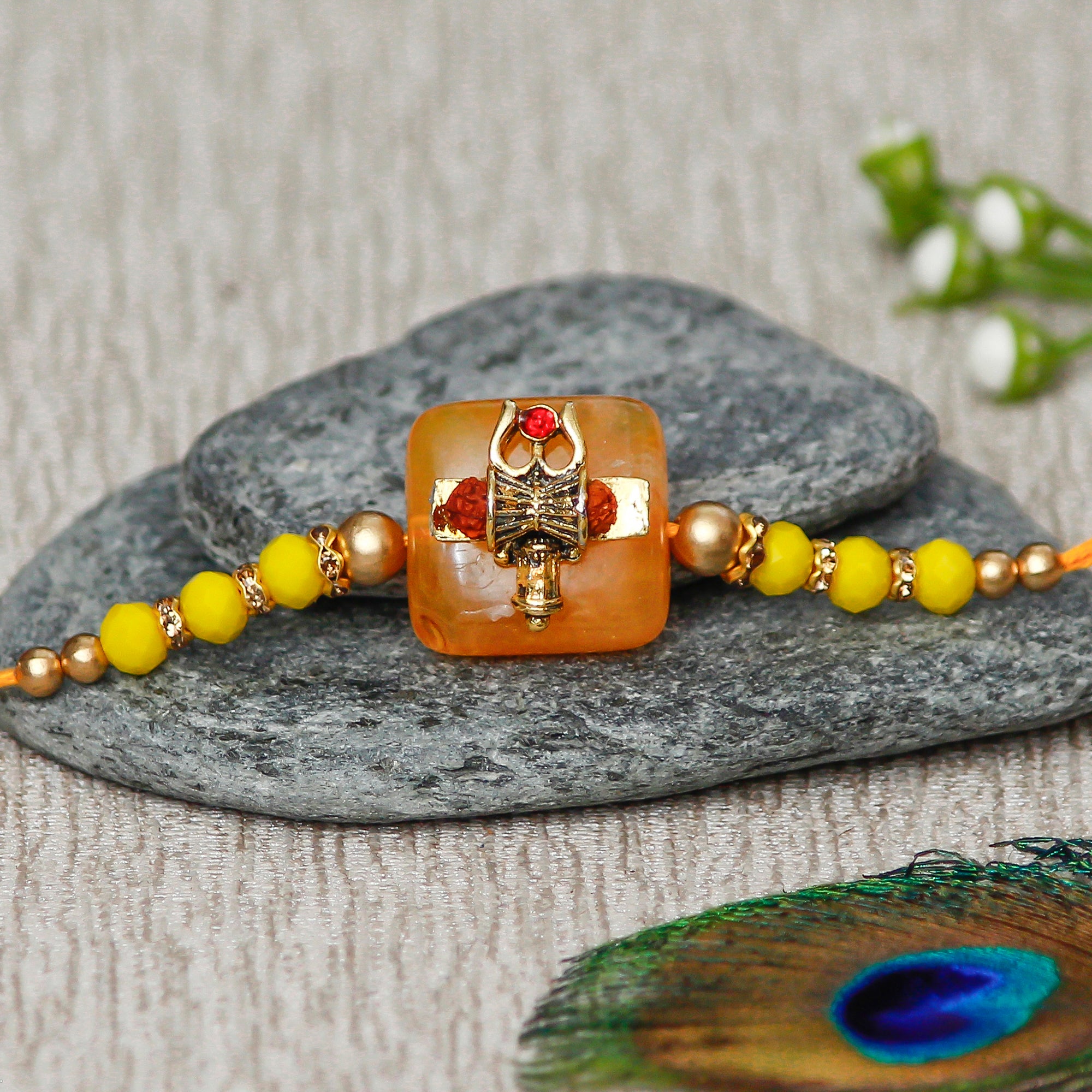 Designer Stone Rakhi with Badam and Cashew (200 gm each, total 400 gm) and Roli Chawal Pack, Best Wishes Greeting Card 1