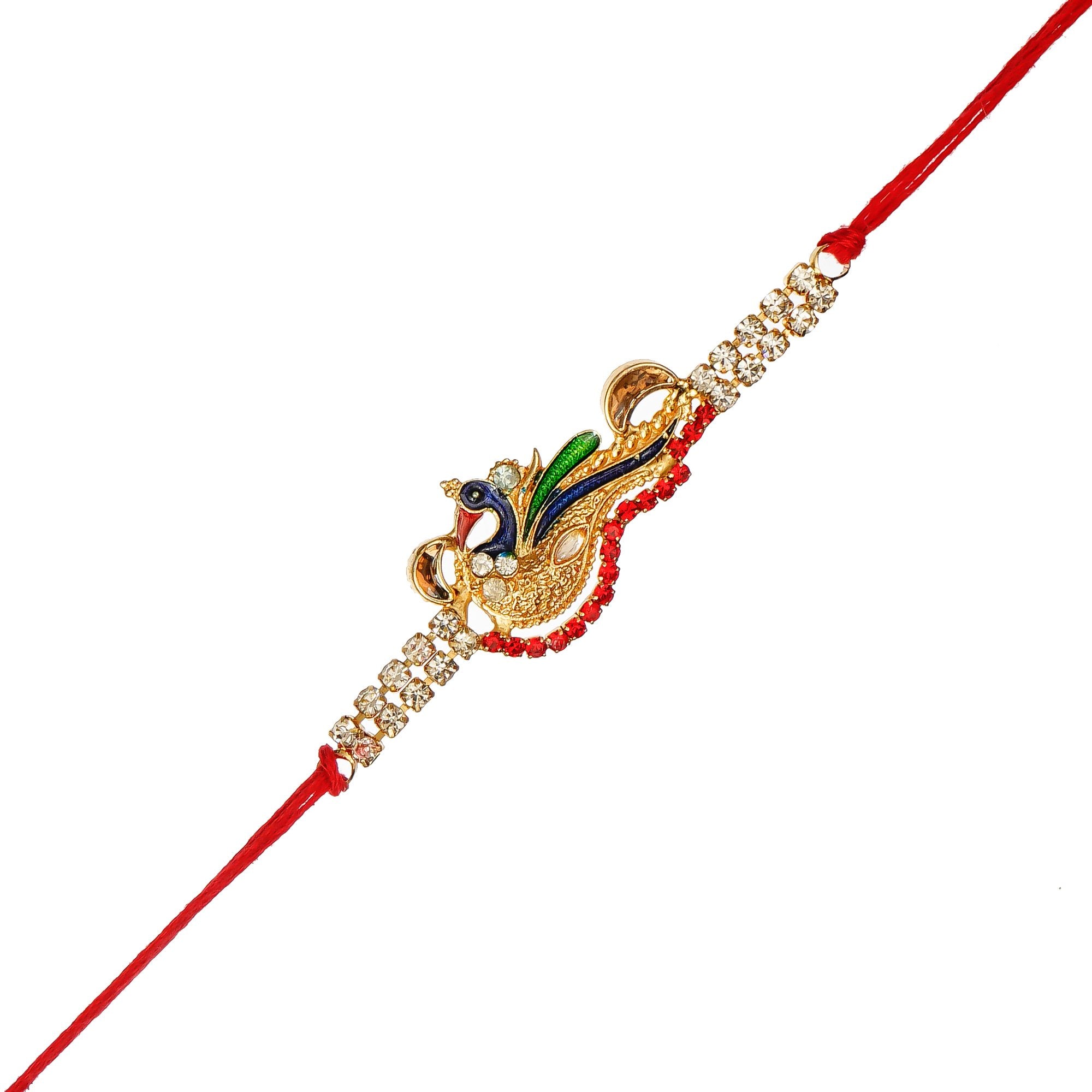 Designer Peacock Rakhi and Roli Chawal Pack, Best Wishes Greeting Card 1