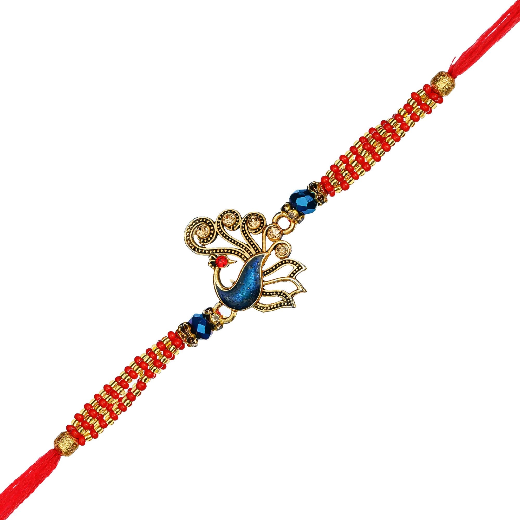 Designer Peacock Rakhi and Roli Chawal Pack, Best Wishes Greeting Card 1