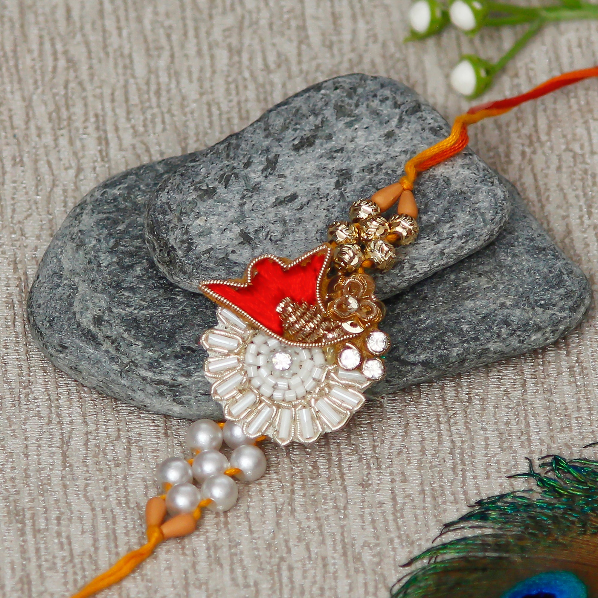 Designer Handcrafted Rakhi and Roli Chawal Pack