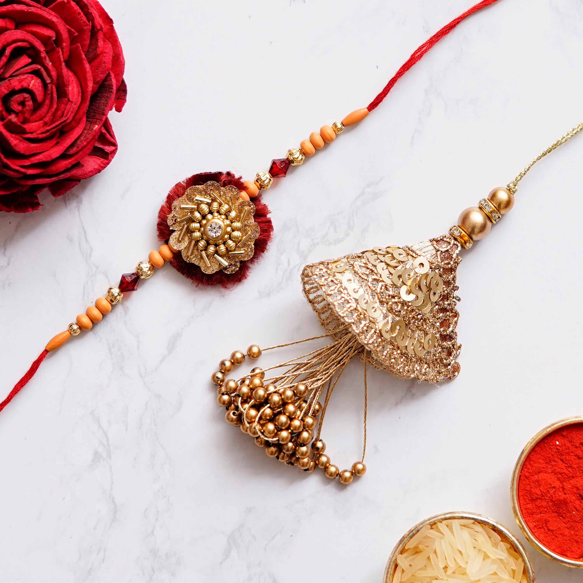 Designer Handcrafted Premium Bhaiya Bhabhi Rakhi with Best Bhaiya Bhabhi Trophy and Roli Chawal Pack 1