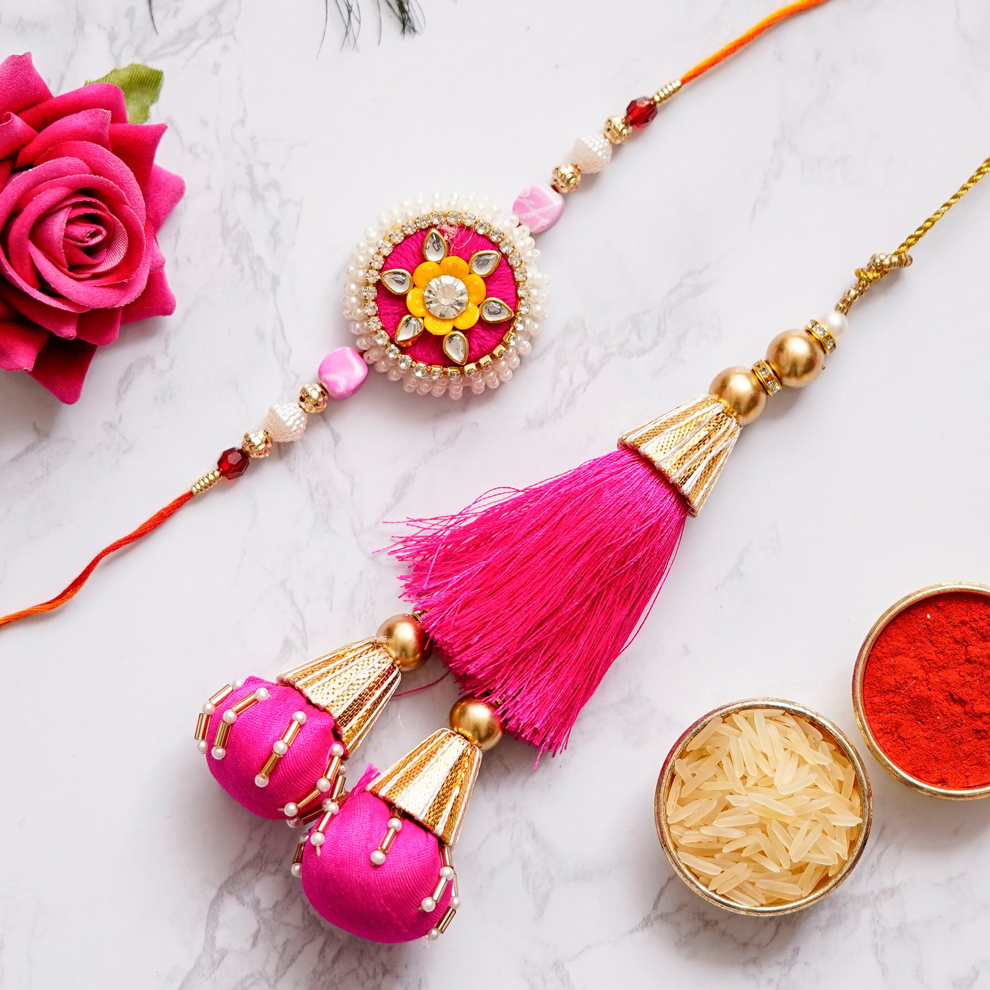Designer Handcrafted Premium Bhaiya Bhabhi Rakhi with Cute Swan Love Birds with 7 Inch Height Decorative Figurine and Roli Chawal Pack 1