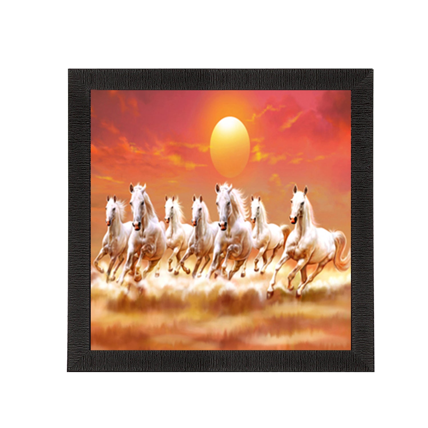 Seven White Running Horses Painting Digital Printed Animal Wall Art
