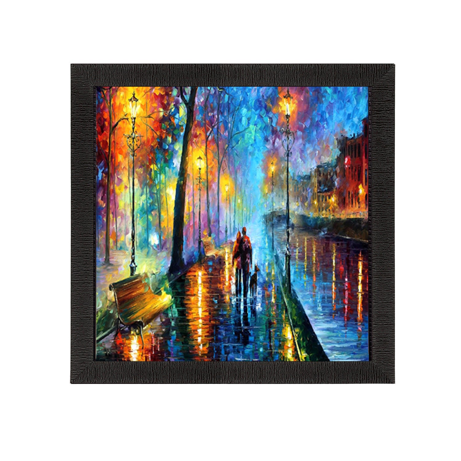 Couple during Rain View Satin Matt Texture UV Art Painting
