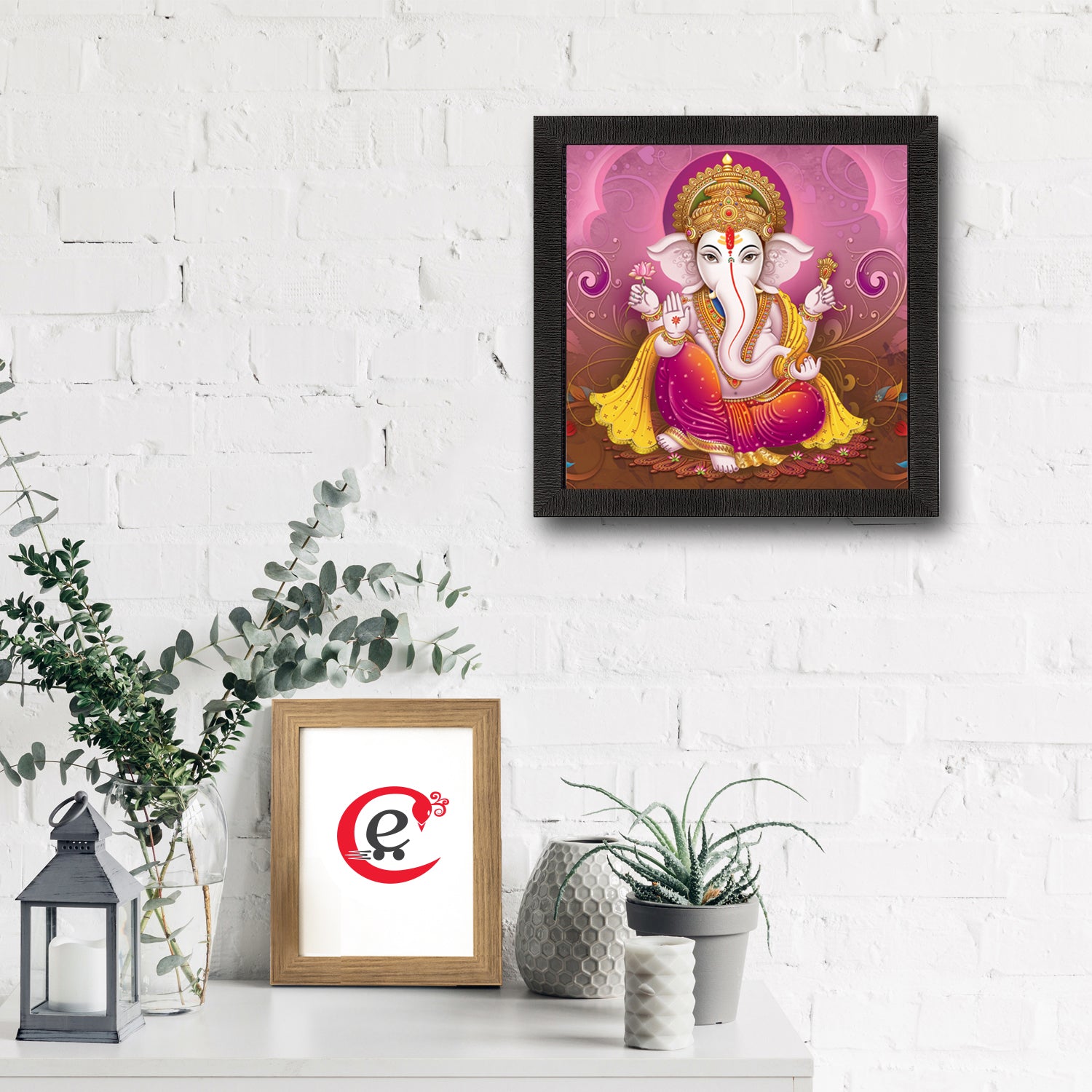 Chaturbhuj Lord Ganesha Painting Digital Printed Religious Wall Art 1