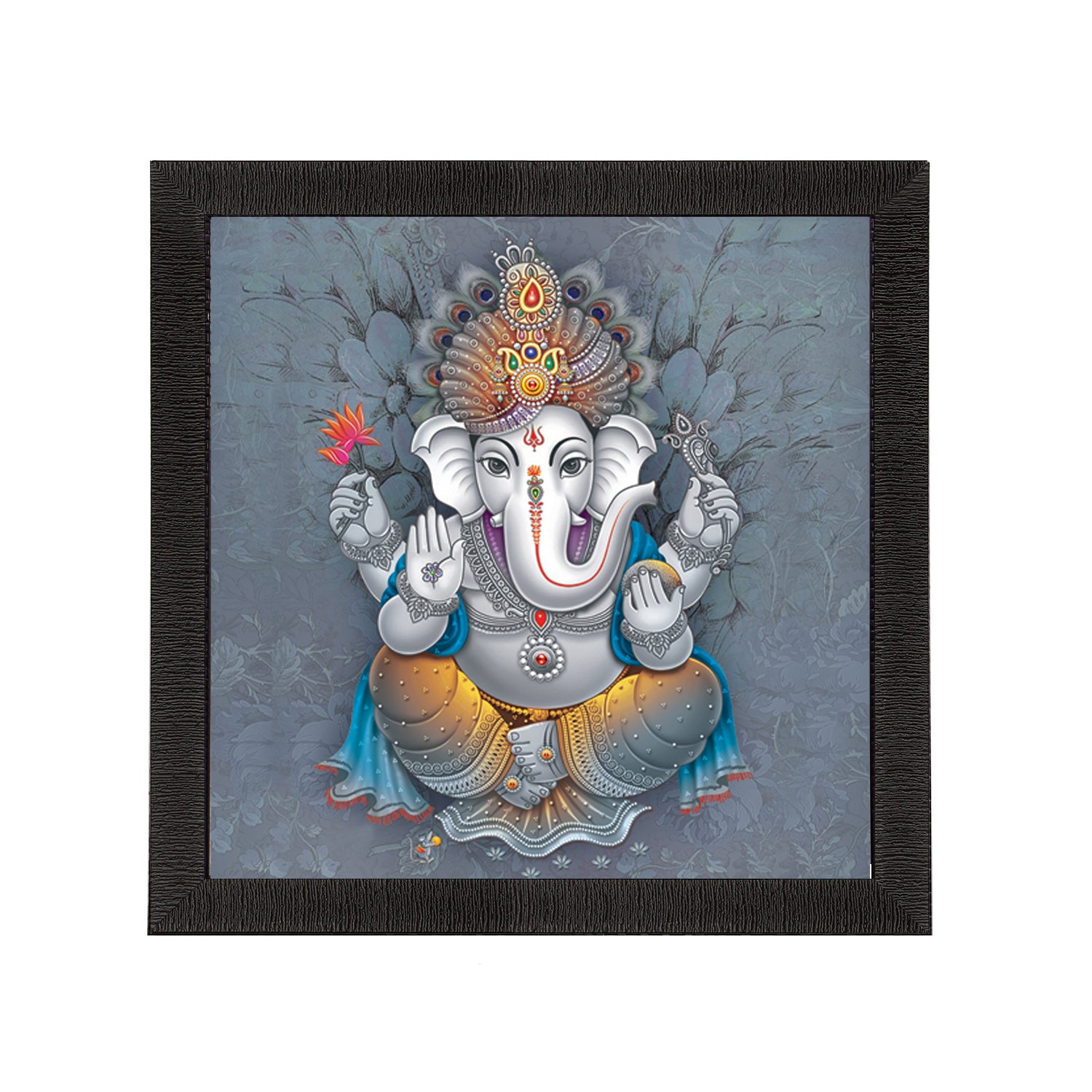 Chaturbhuj Lord Ganesha Painting Digital Printed Religious Wall Art