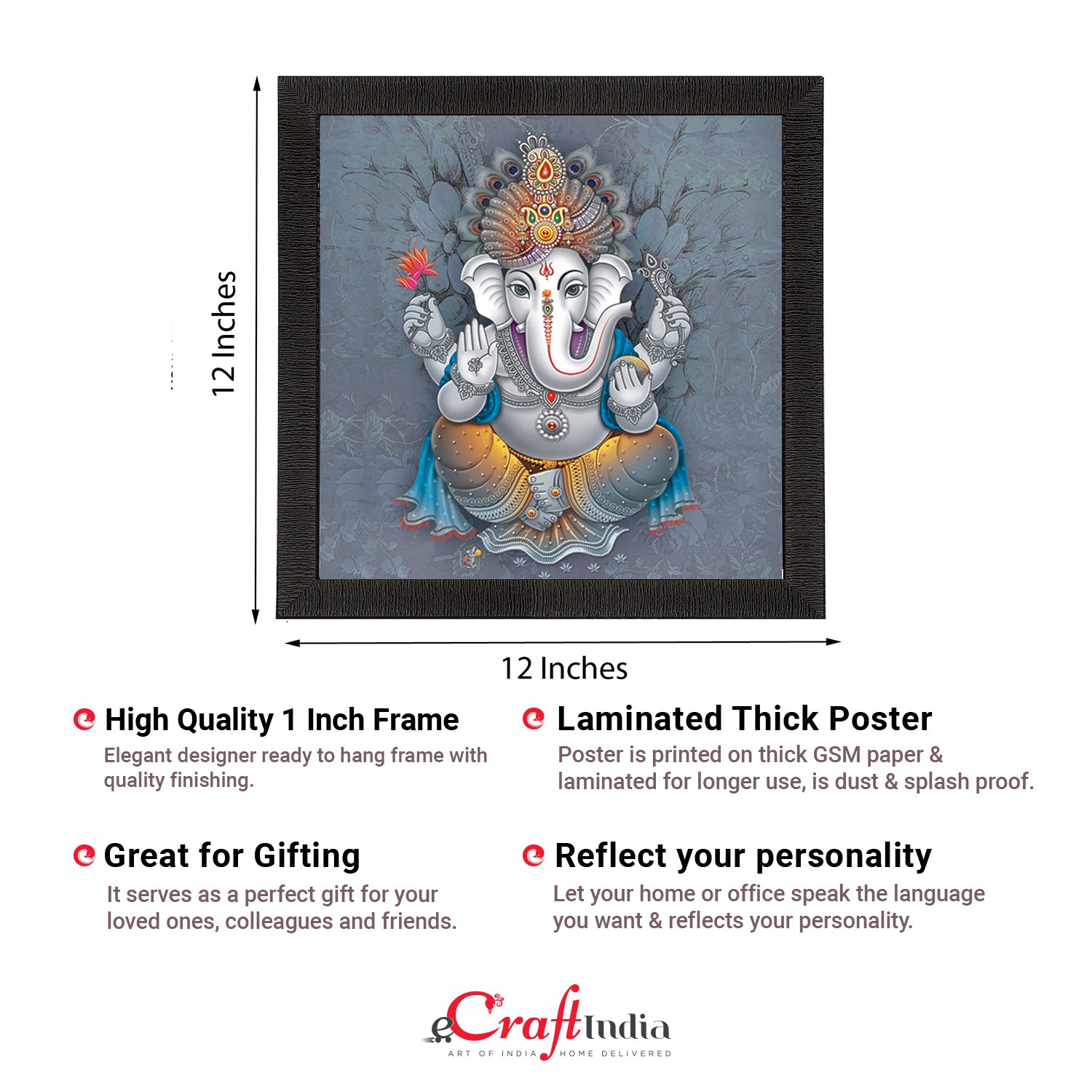 Chaturbhuj Lord Ganesha Painting Digital Printed Religious Wall Art 2