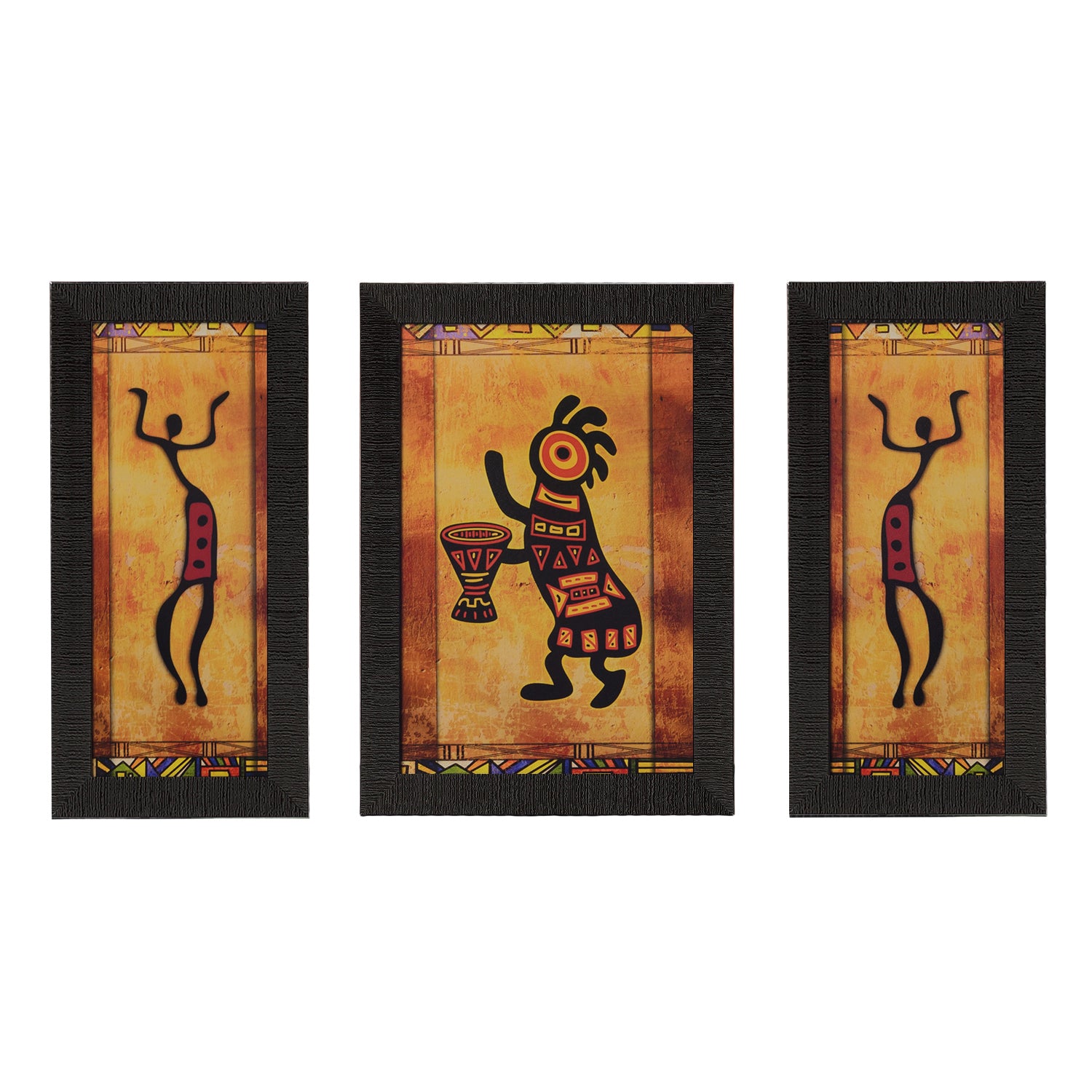 Set of 3 Abstract Tribals Satin Matt Texture UV Art Painting