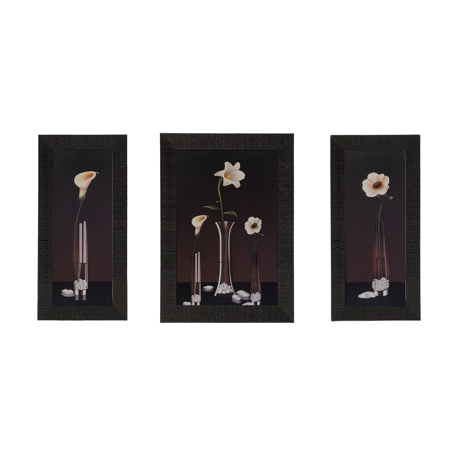 Set of 3 Floral Glass Pot Satin Matt Texture UV Art Painting