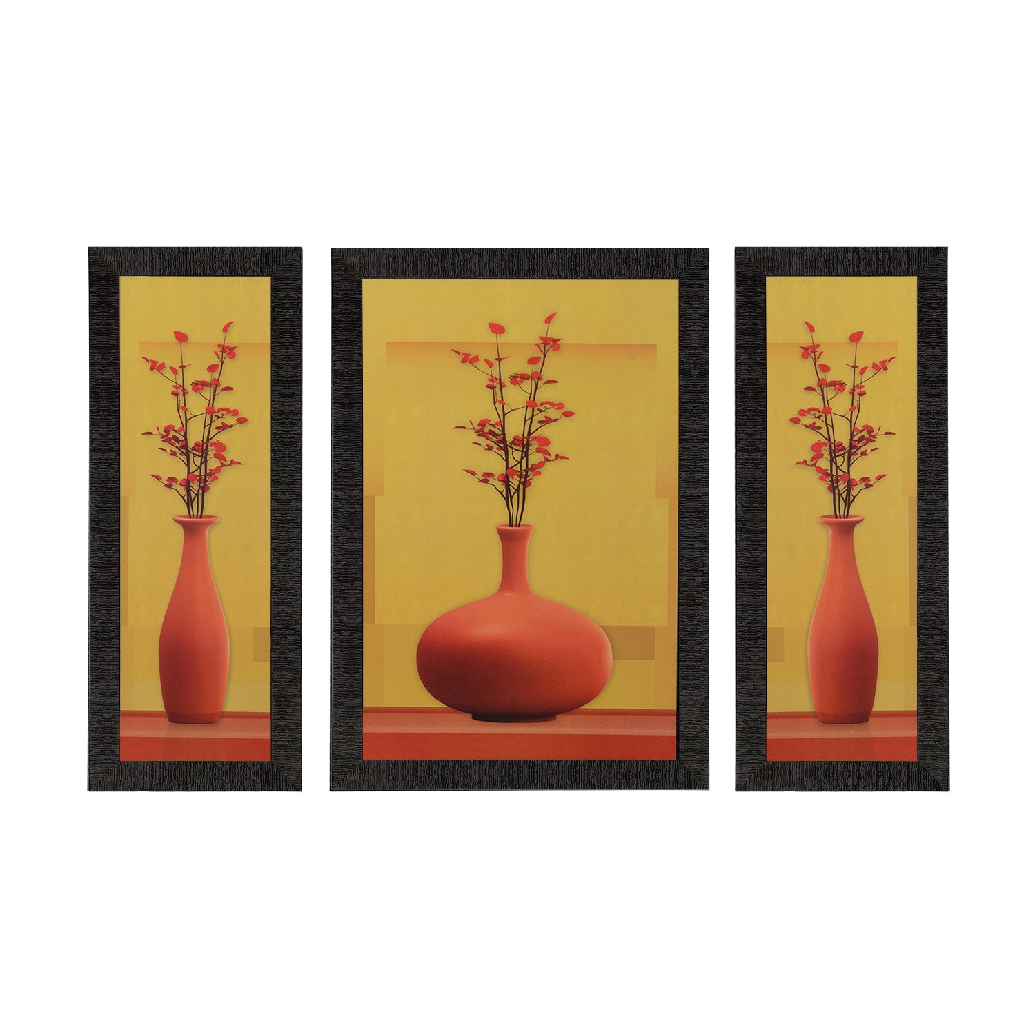 Set of 3 Floral Pots Satin Matt Texture UV Art Painting