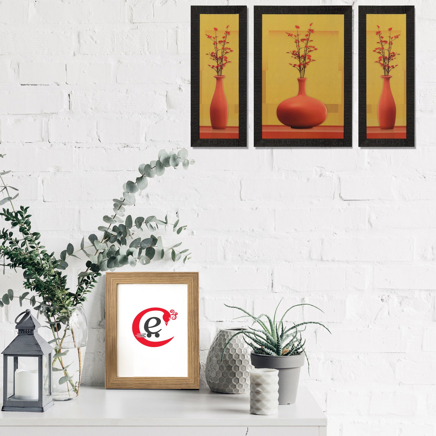 Set of 3 Floral Pots Satin Matt Texture UV Art Painting 1
