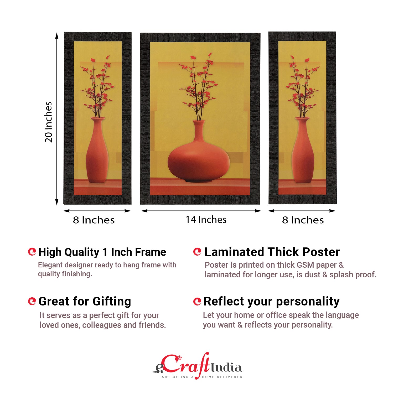 Set of 3 Floral Pots Satin Matt Texture UV Art Painting 2
