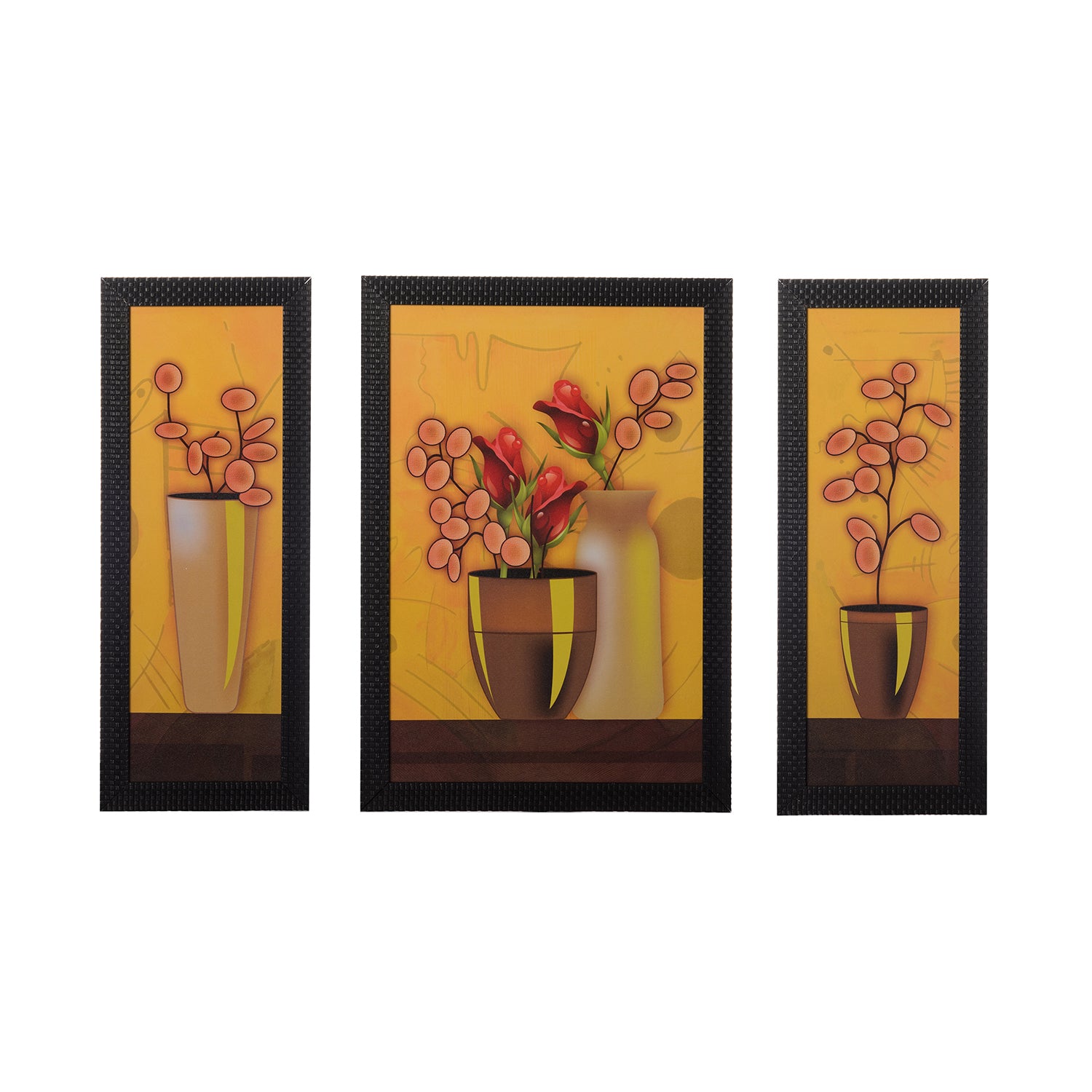 Set of 3 Floral Pots Satin Matt Texture UV Art Painting