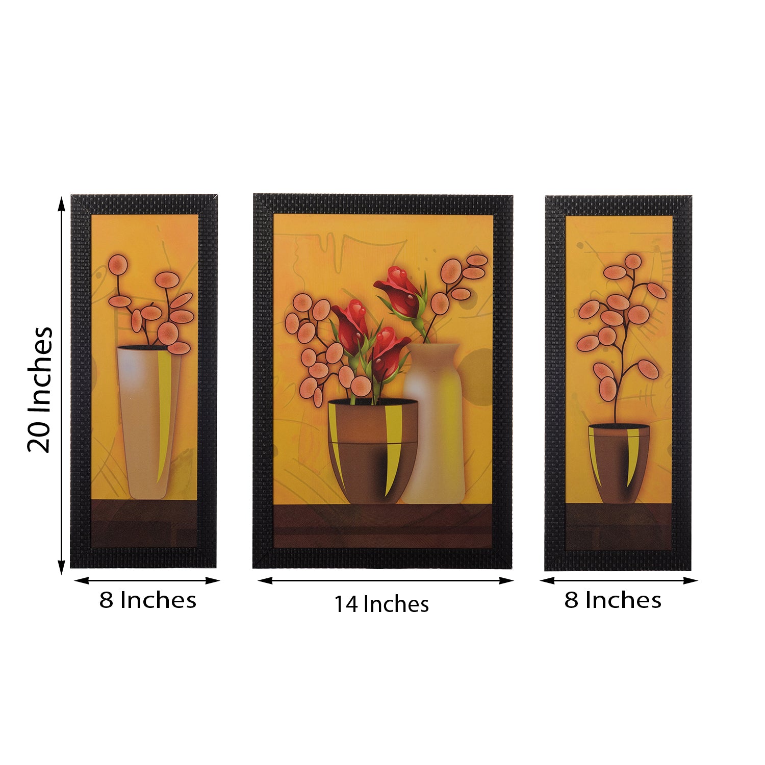 Set of 3 Floral Pots Satin Matt Texture UV Art Painting 2