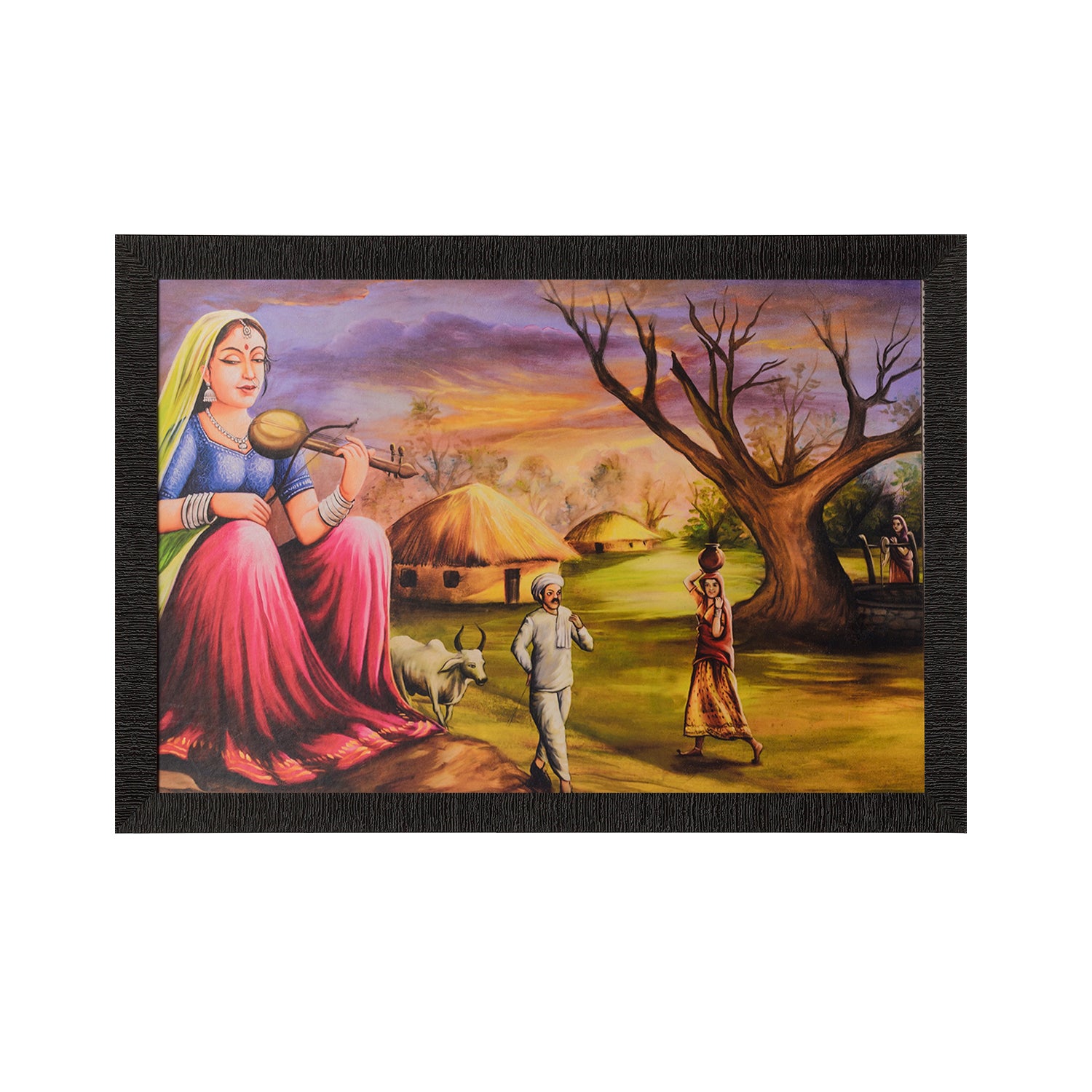 Village Scene Satin Matt Texture UV Art Painting
