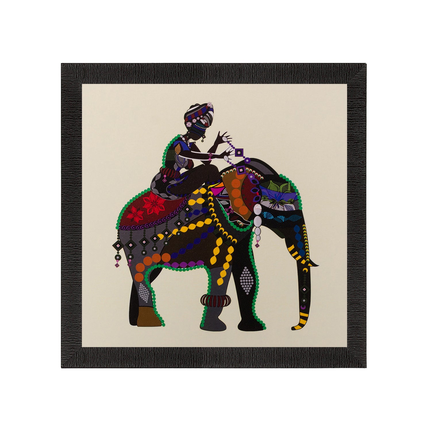 Villager on Elephant Matt Textured UV Art Painting