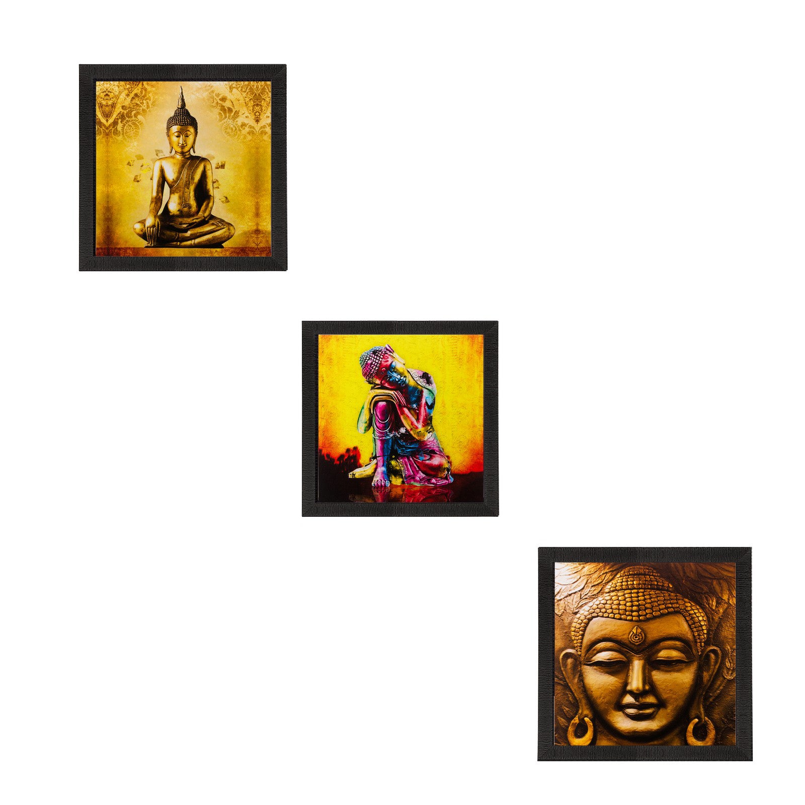 Set of 3 Meditating Buddha Matt Textured UV Art Painting