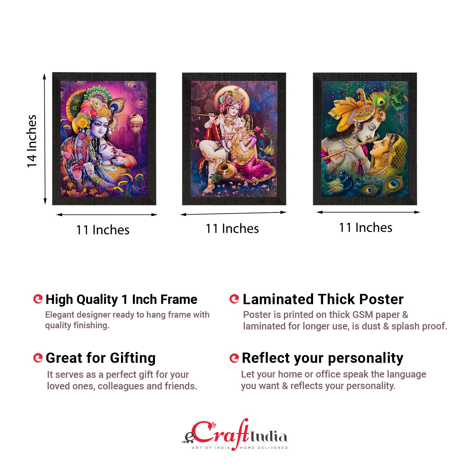 Set of 3 Radha Krishna Matt Textured UV Art Painting 2