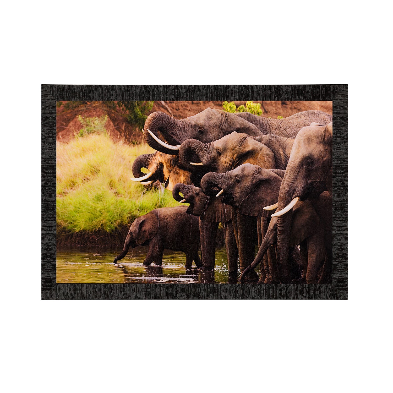 Group of Black Elephants Matt Textured UV Art Painting