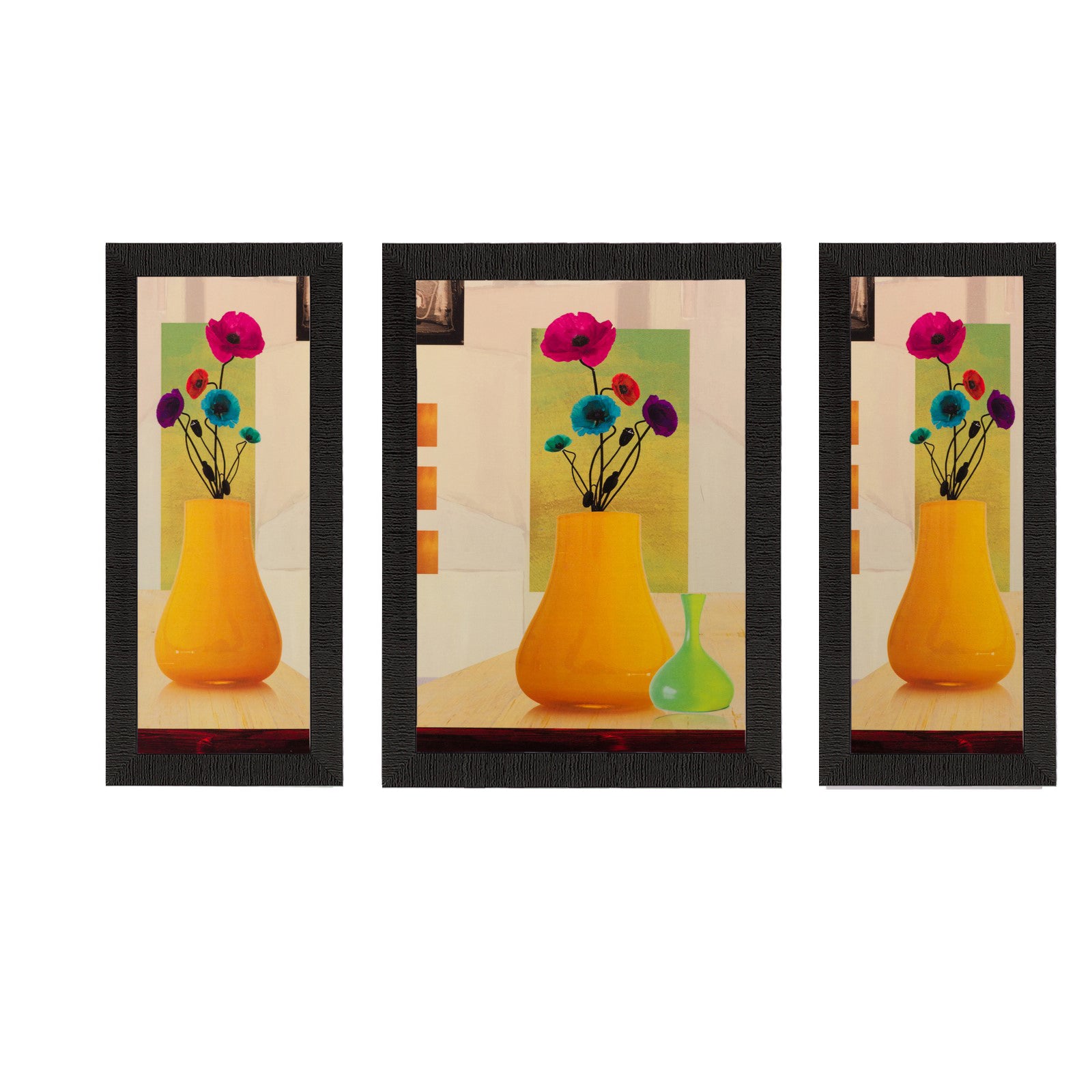Set of 3 Floral Pot Matt Textured UV Art Painting