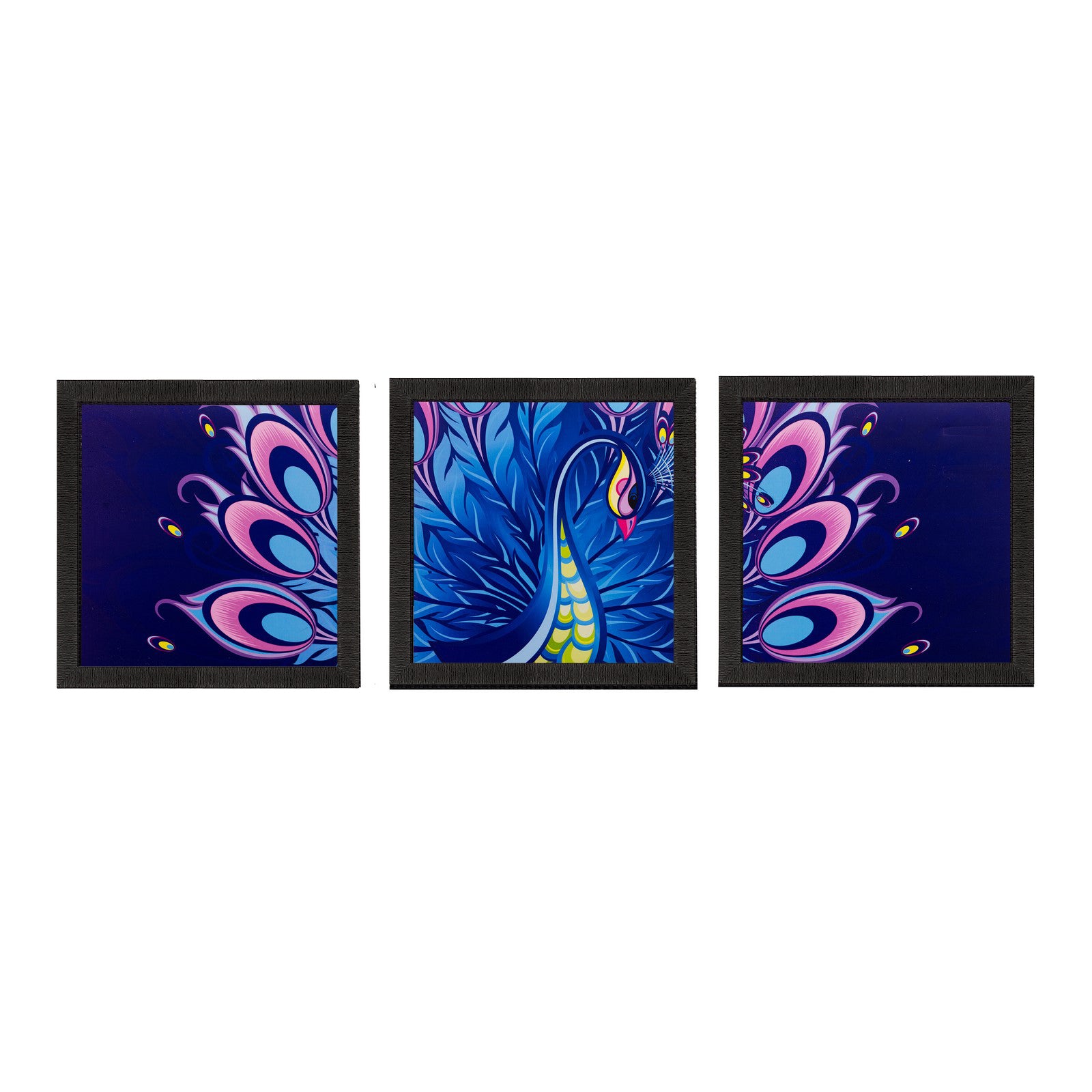 Set of 3 Peacock Feather Matt Textured UV Art Painting
