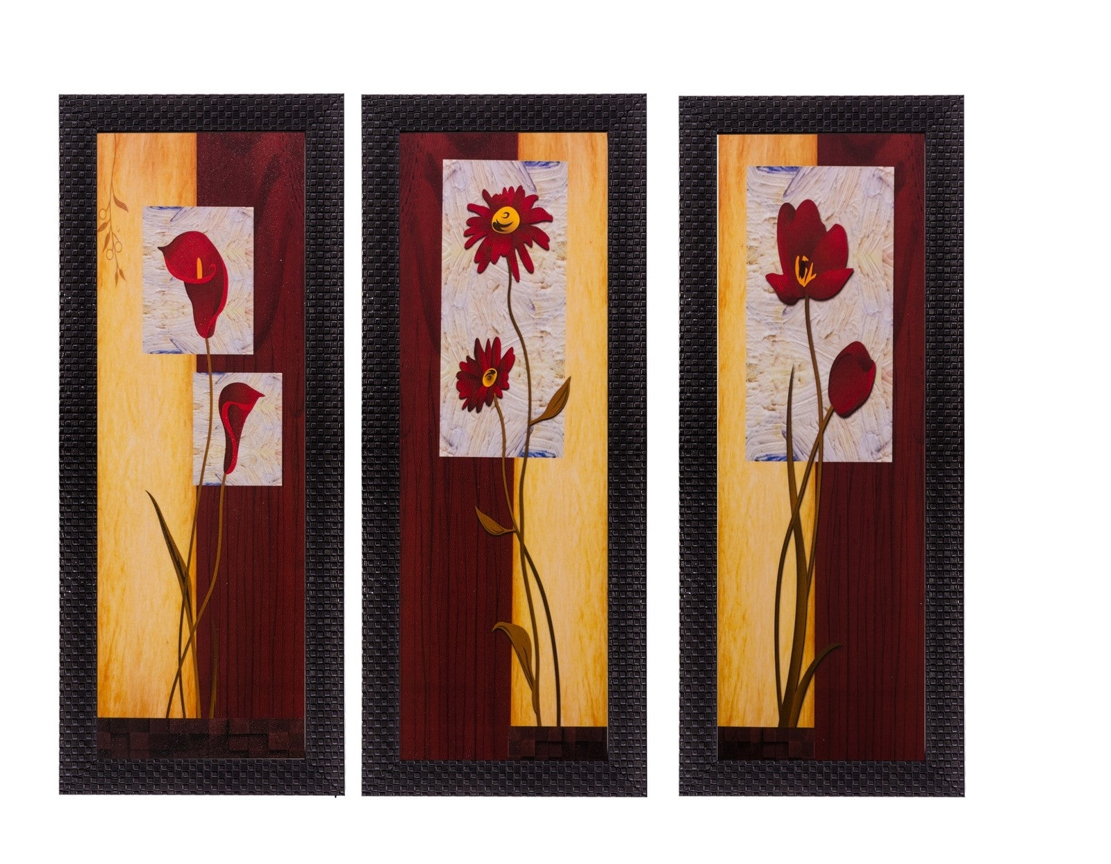 Set of 3 Floral Matt Textured UV Art Painting
