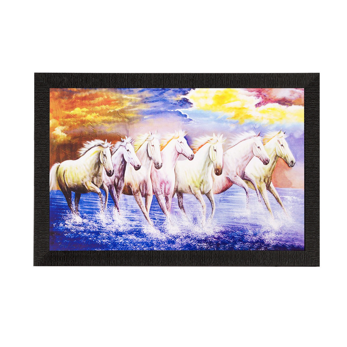 Lucky White Running Horses Matt Textured UV Art Painting