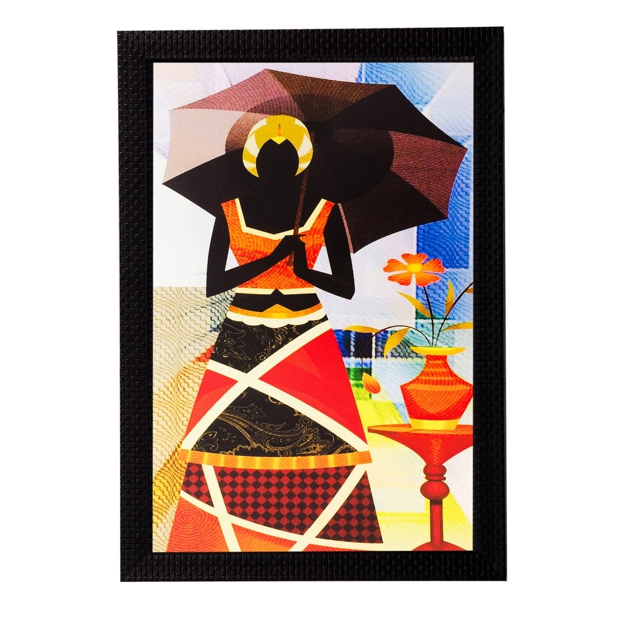 Abstract Lady with Umbrella Matt Textured UV Art Painting