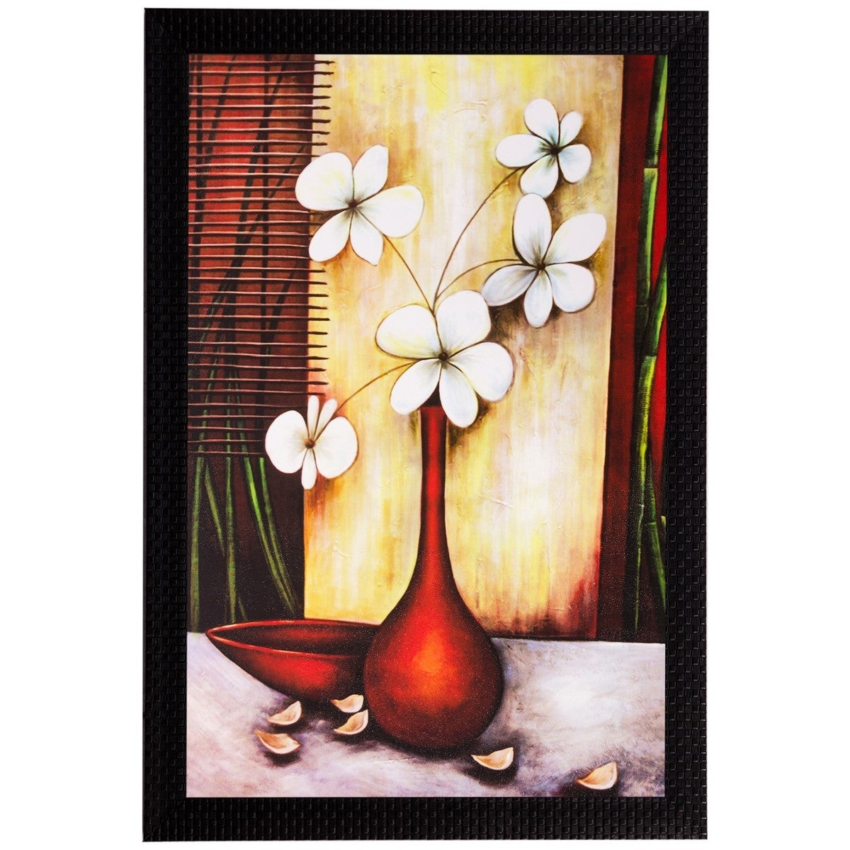 White Flowers and Vase Matt Textured UV Art Painting