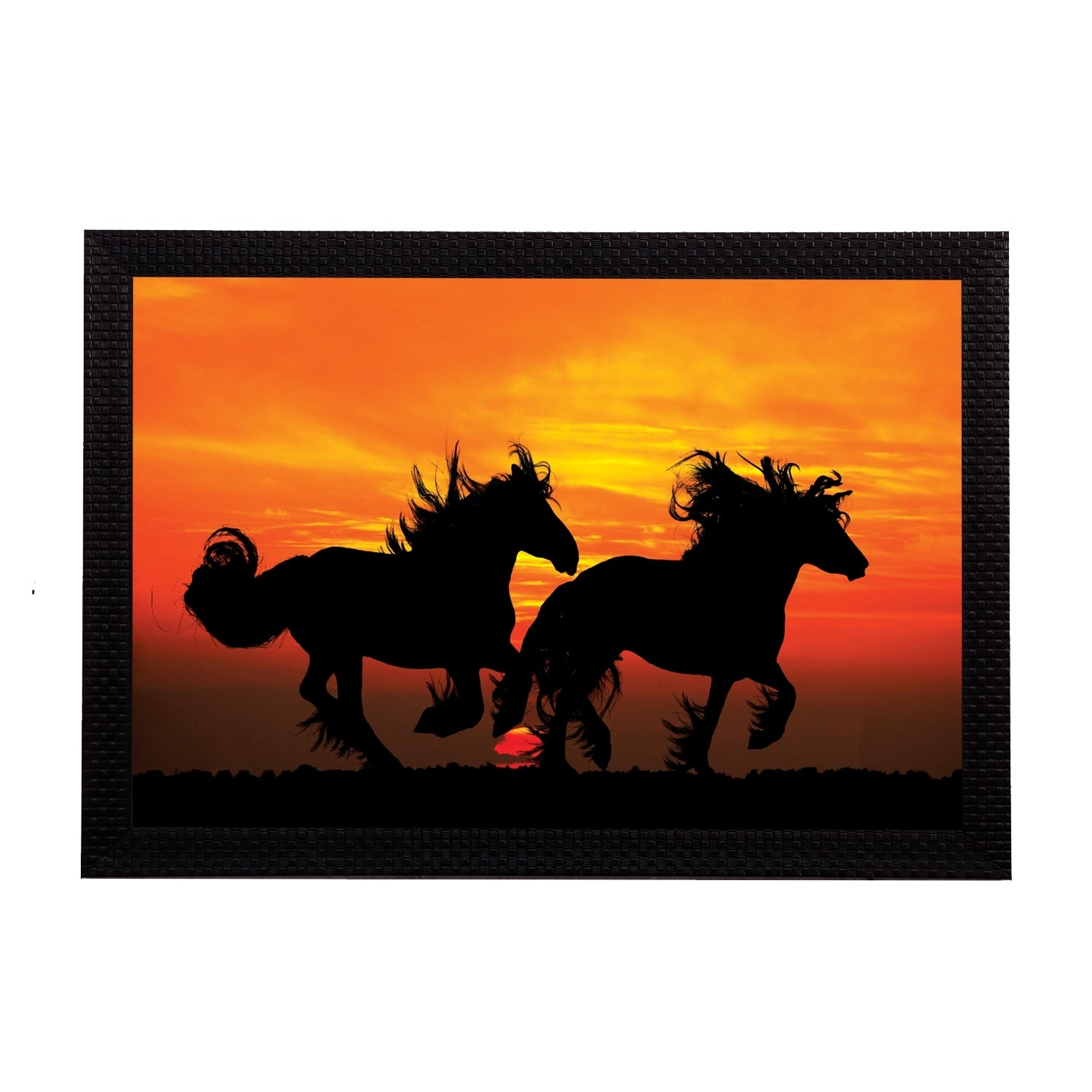 Black Running Horses Satin Matt Texture UV Art Painting