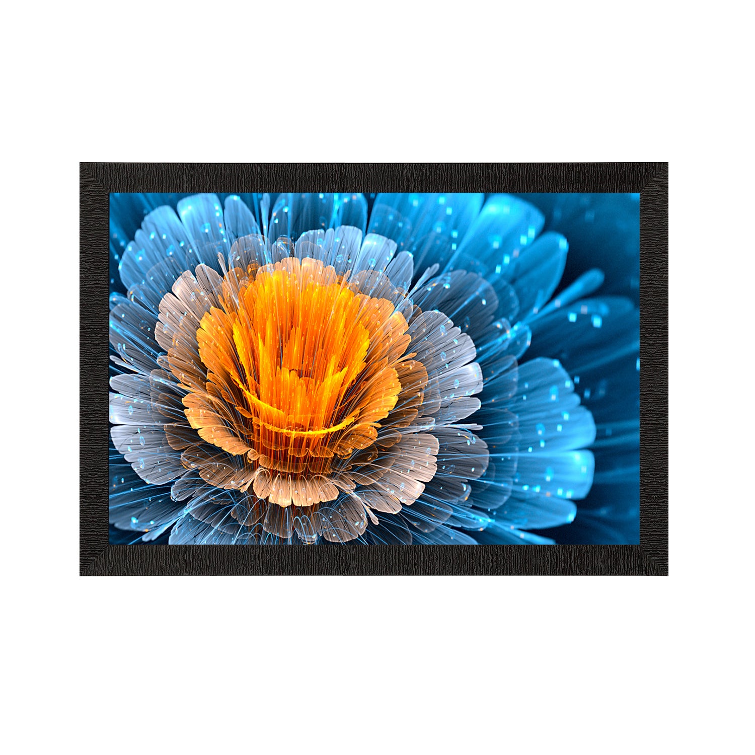 Blue And Yellow Glowing Flower Painting Digital Printed Floral Wall Art
