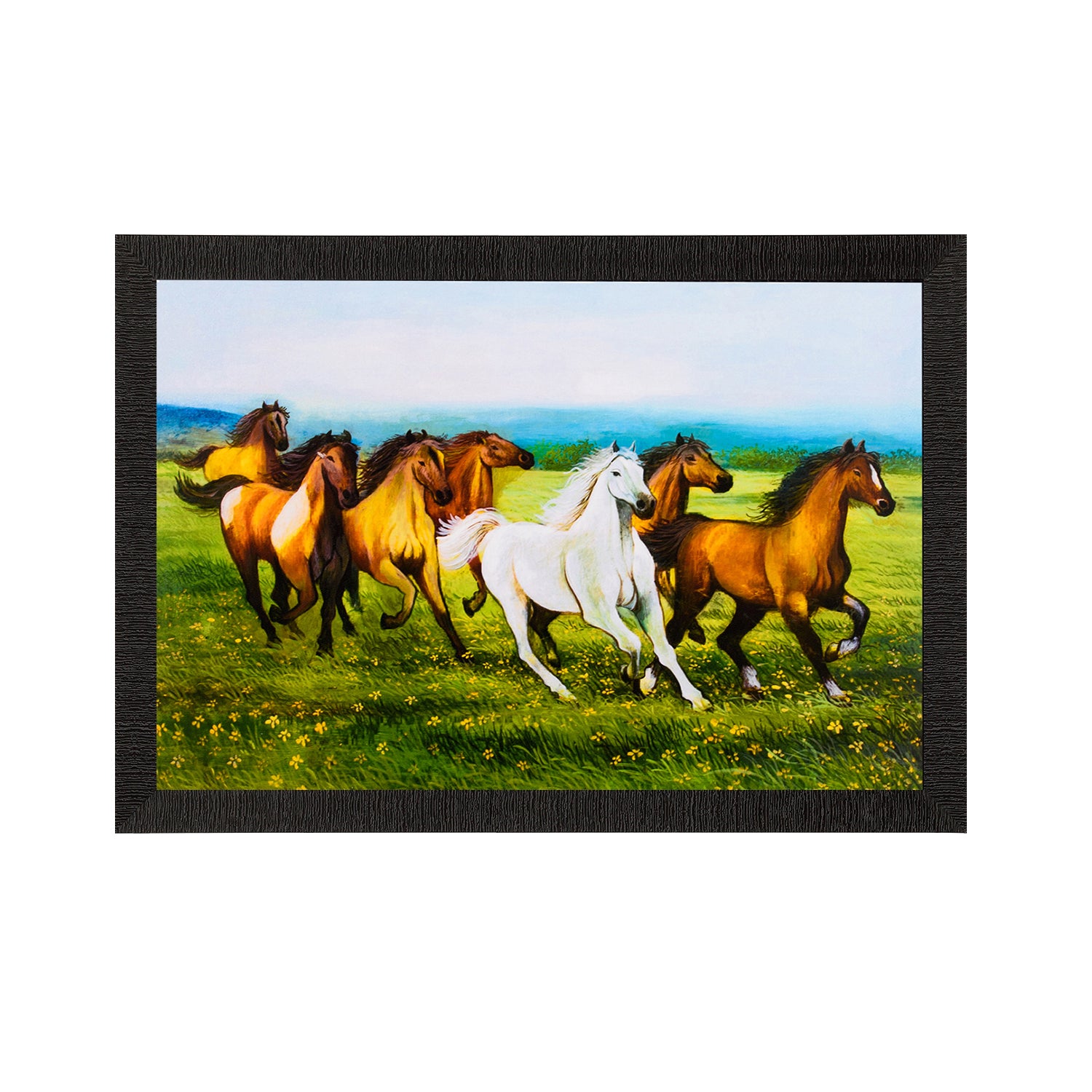 Running Brown & White Horses Satin Matt Texture UV Art Painting