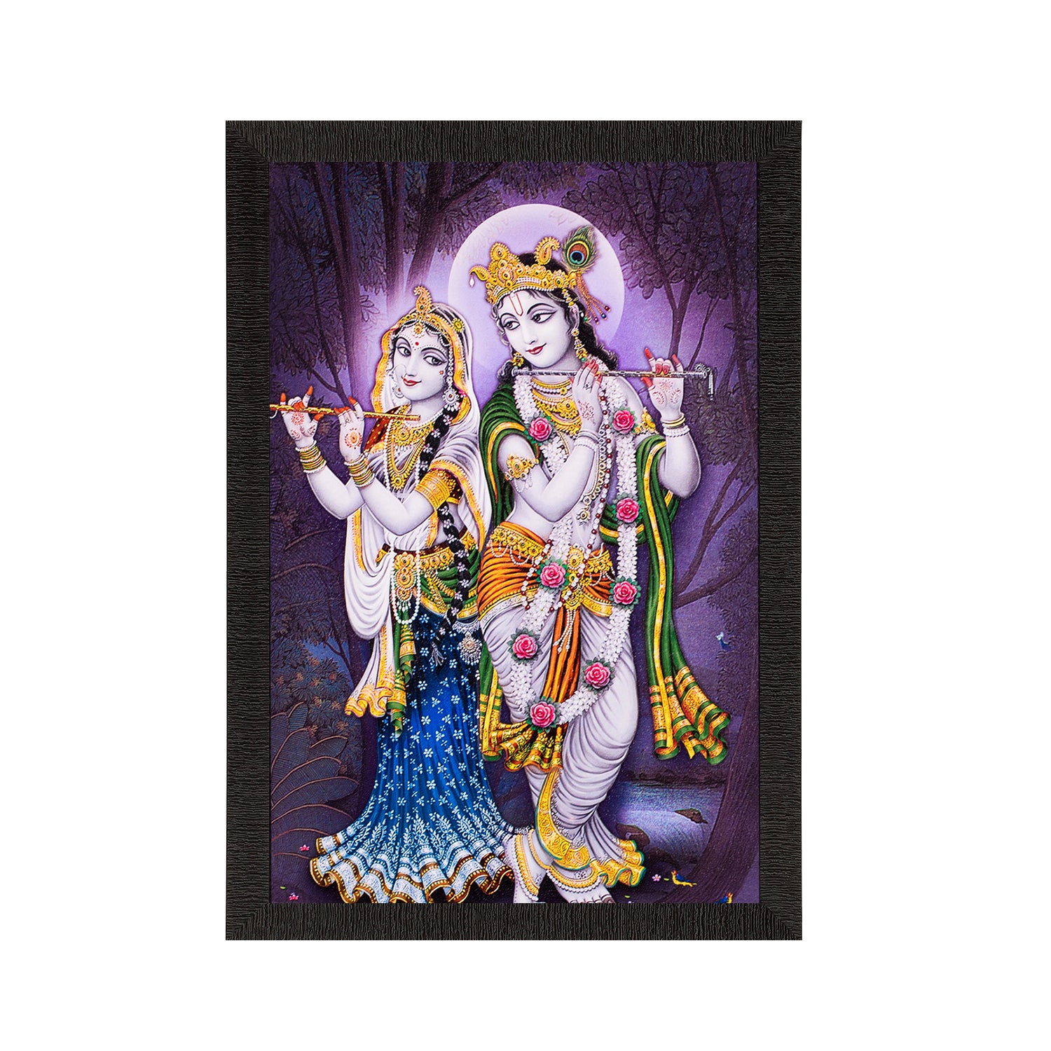 Radha Krishna Both Playing Flute Wall Painting Digital Printed Religious Art