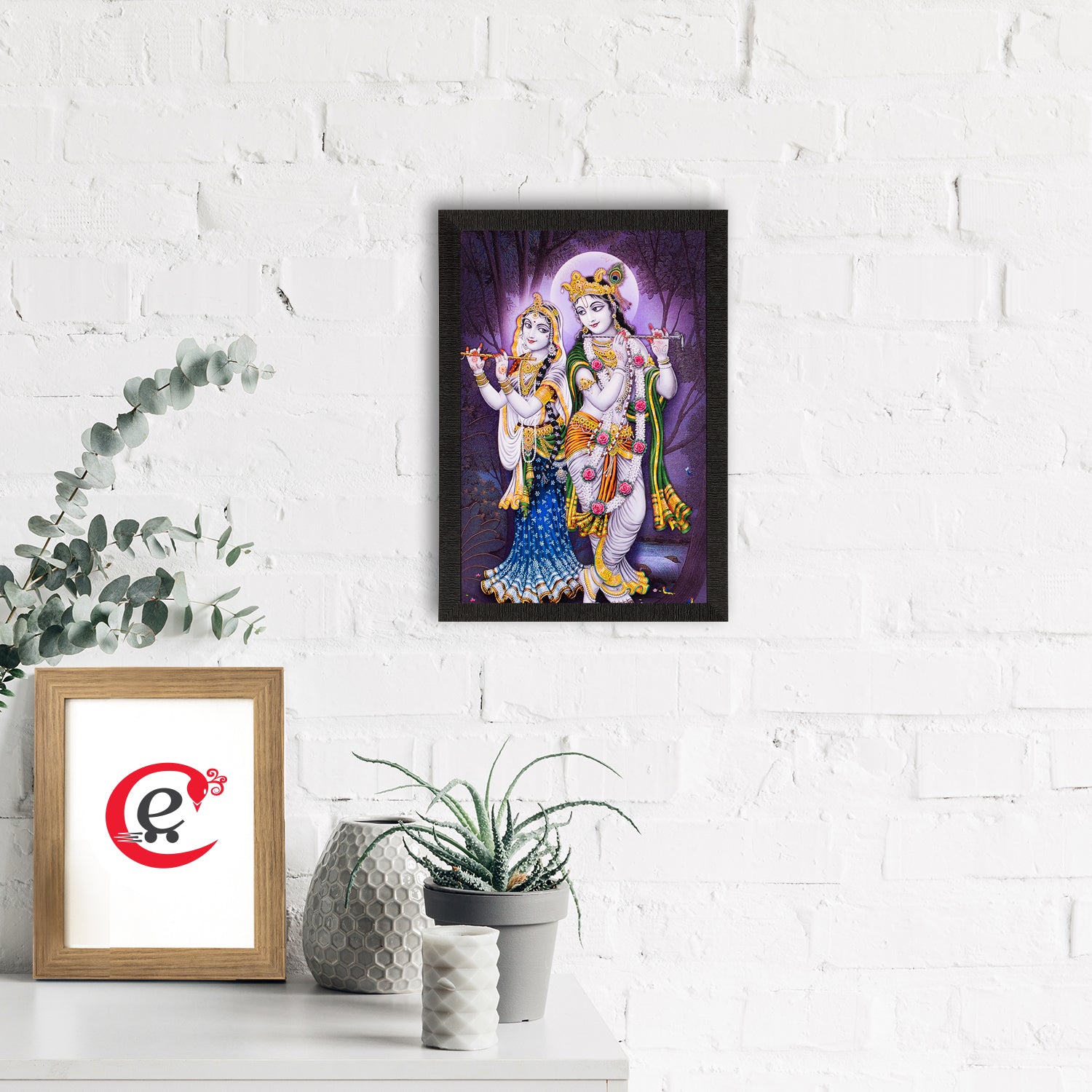 Radha Krishna Both Playing Flute Wall Painting Digital Printed Religious Art 1