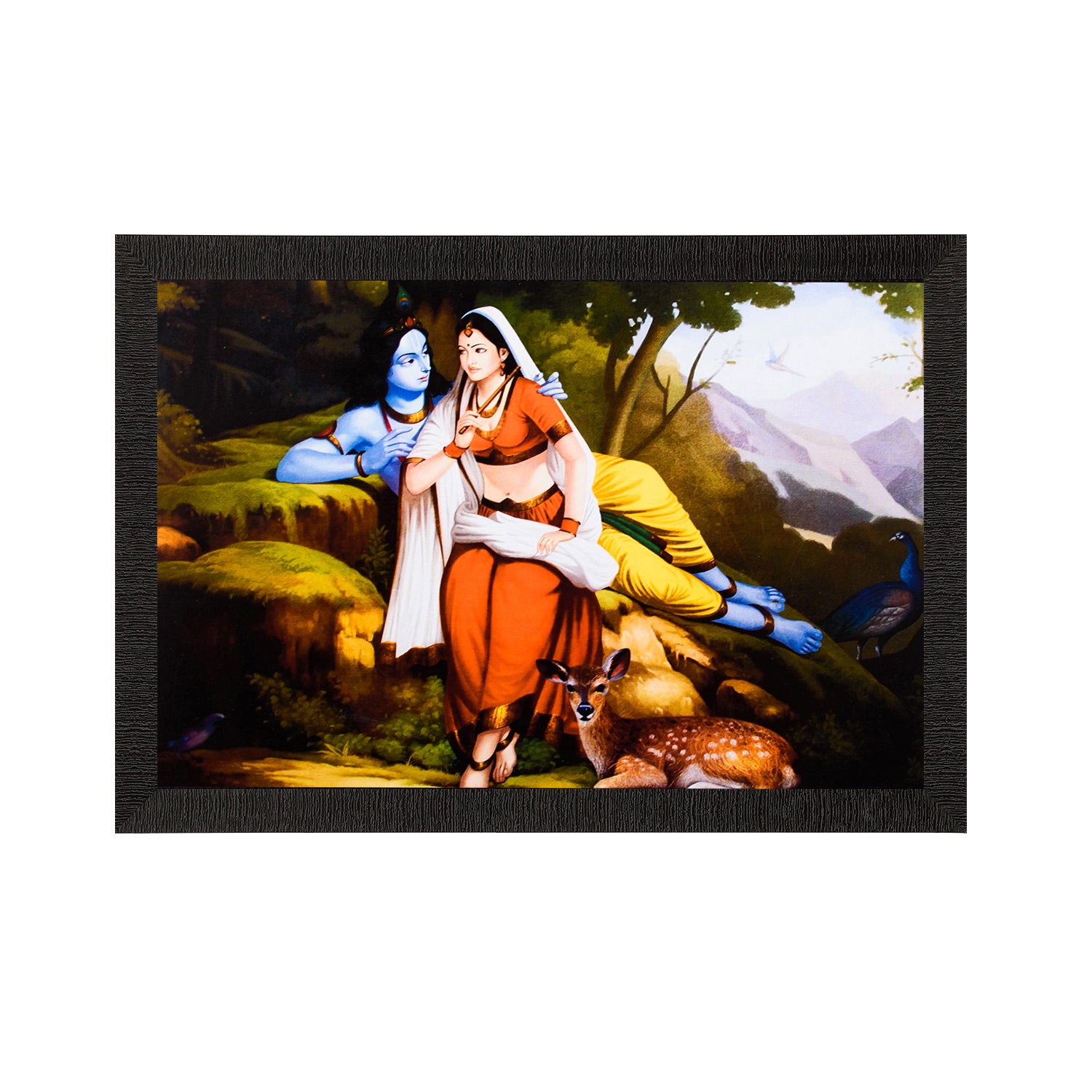 Radha Krishna In Jungle Satin Matt Texture UV Art Painting
