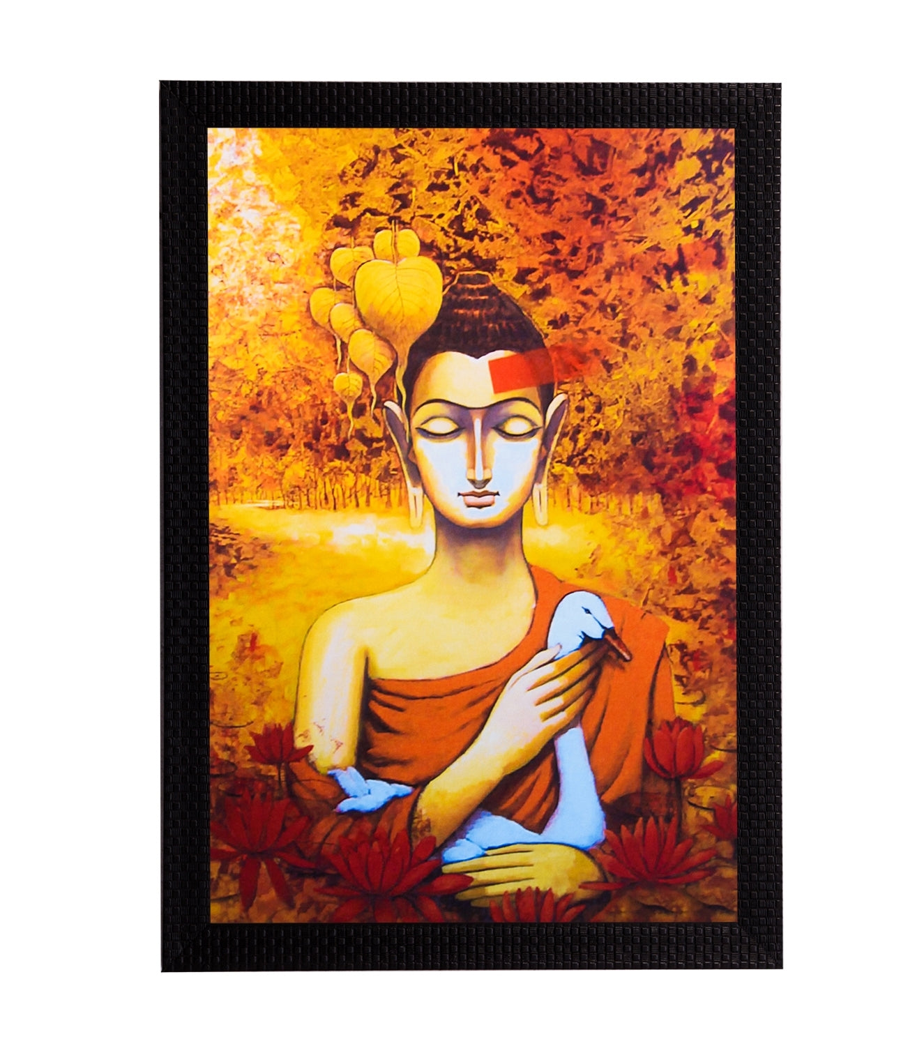 Lord Buddha With Swan Satin Matt Texture UV Art Painting