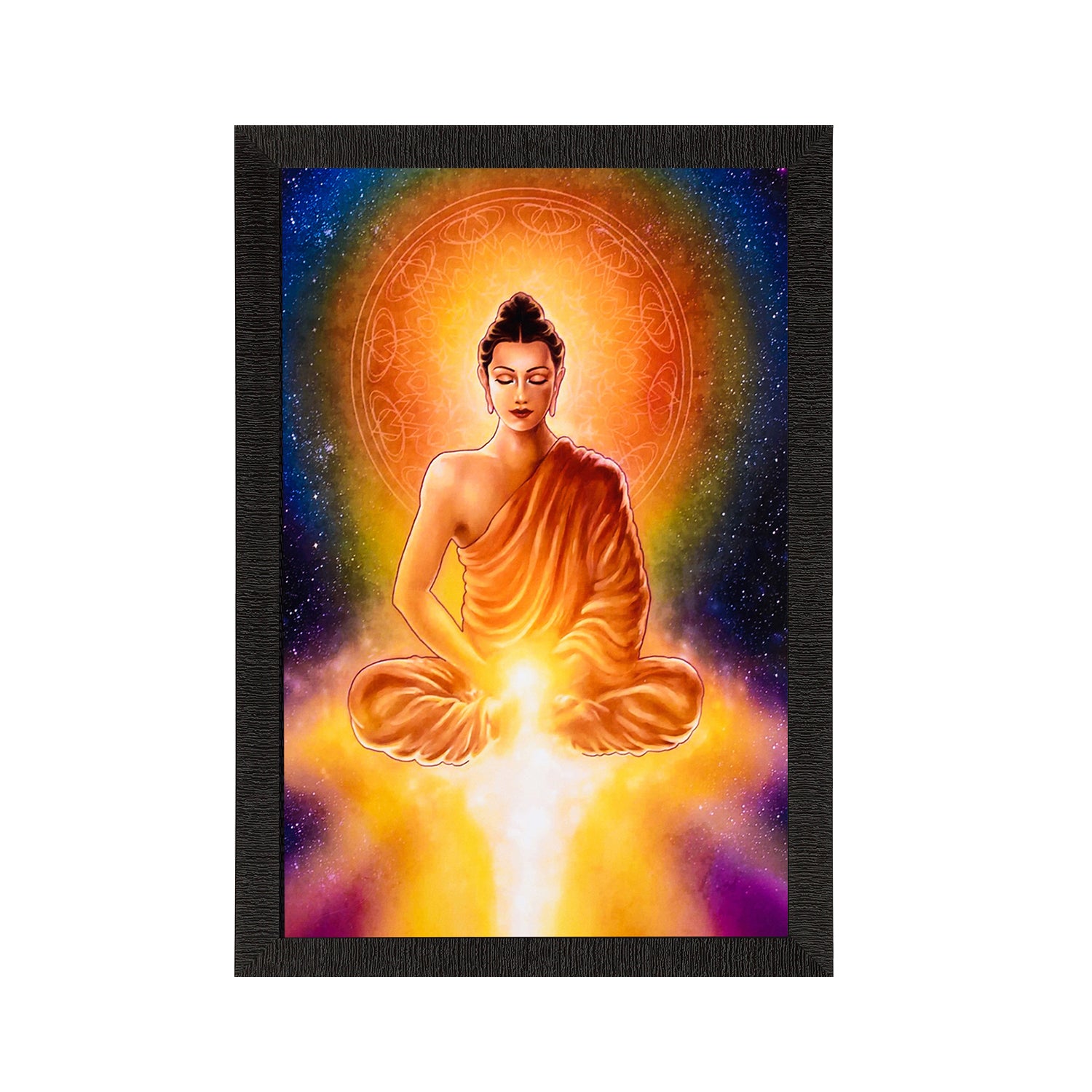 Meditating Lord Buddha & Light Satin Matt Texture UV Art Painting