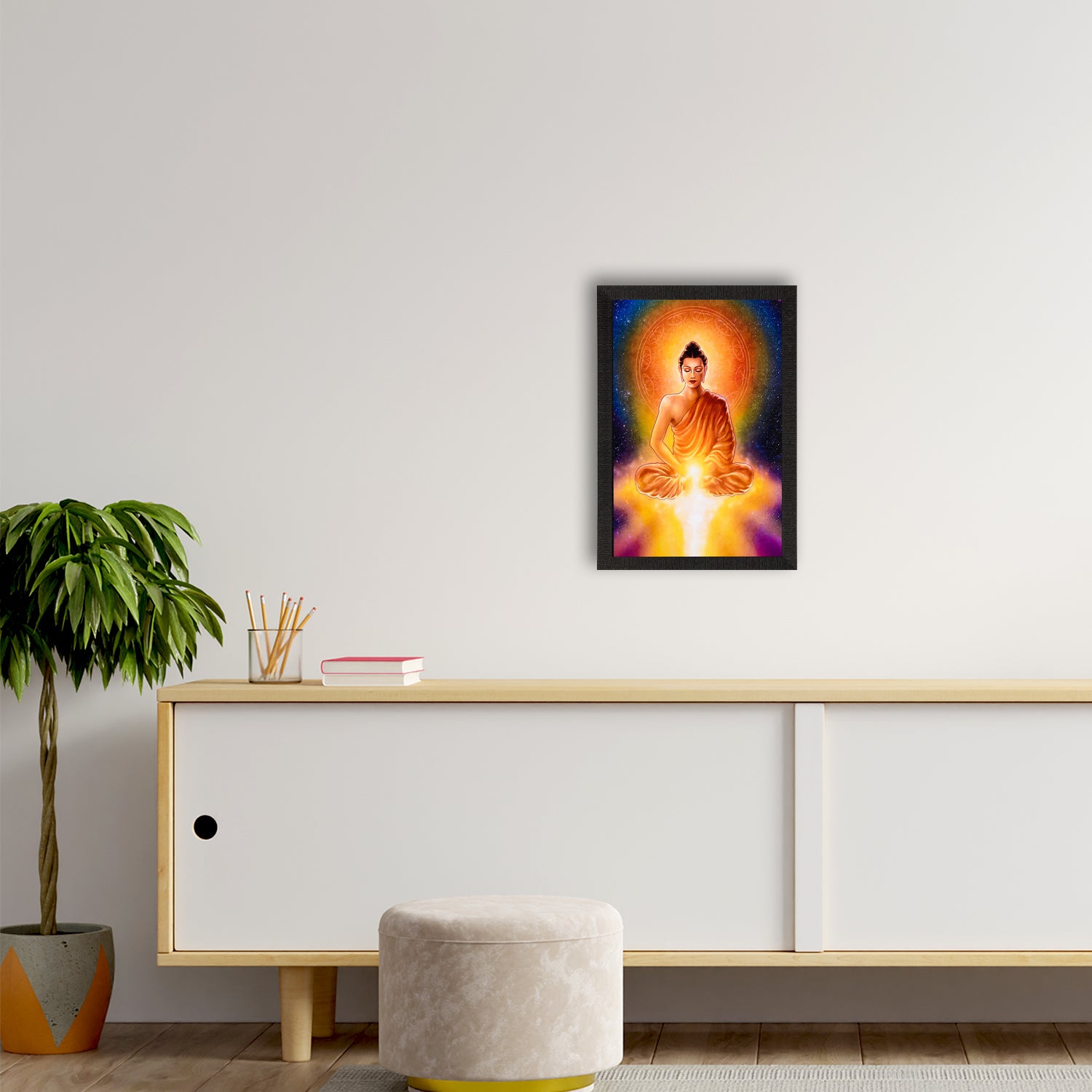 Meditating Lord Buddha & Light Satin Matt Texture UV Art Painting 2